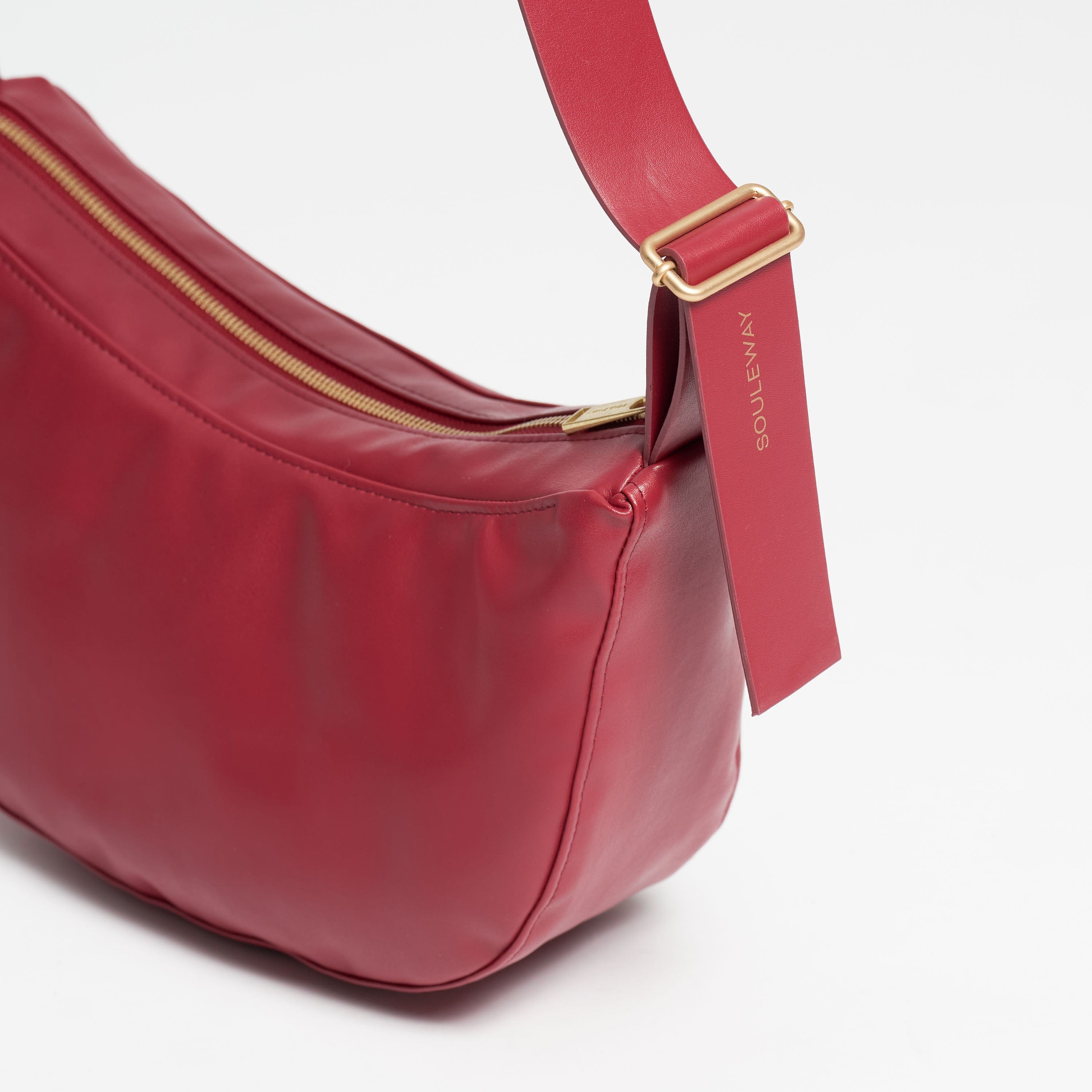 Oleatex Vegan Olive Leather Half Moon Crossbody Bag | Cherry Red | Eco-Friendly Fashion for Women | Perfect for Casual Outings & Evening Events