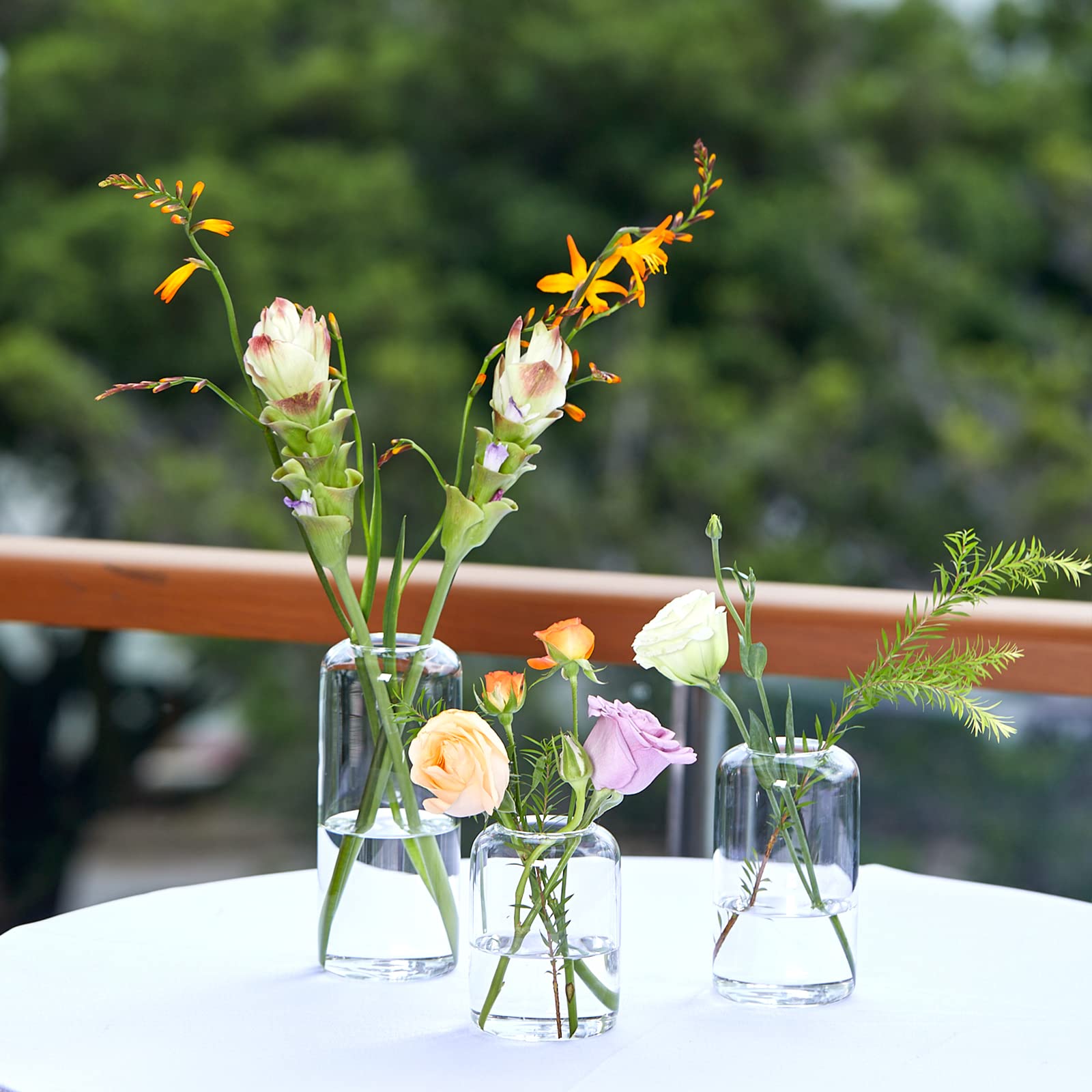 ZENS Set of 3 Modern Glass Bud Vases - Thick Blown Glass Small Flower Vases for Wedding Centerpieces, Home Decor, Bathroom & Party Events - Perfect for Fresh Flowers, Table Decorations and Gift Giving