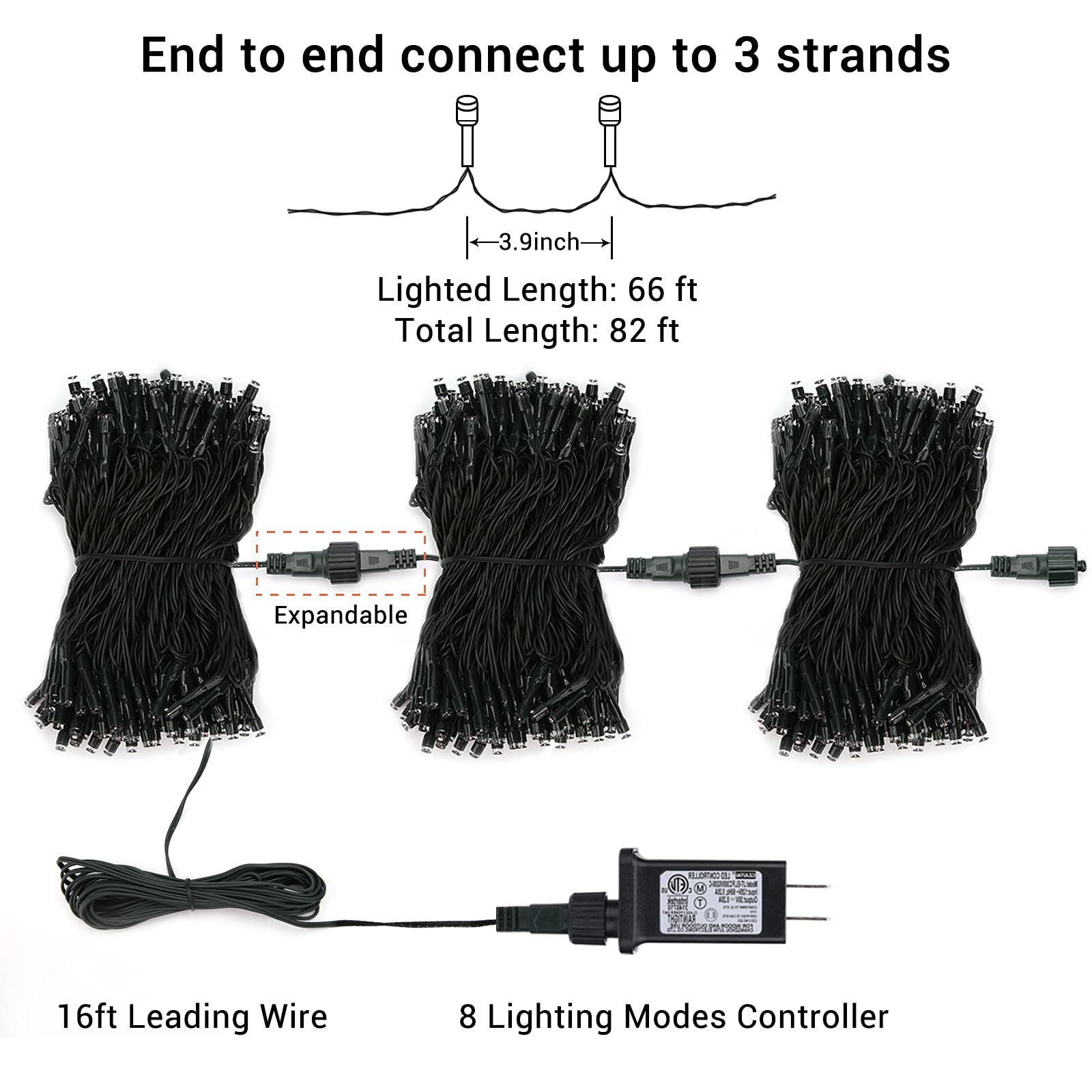 LYHOPE 98.4ft 300 LED Halloween String Lights - Orange & Purple Outdoor/Indoor Decor with 8 Lighting Modes for Garden, Patio, Party, Holiday & Christmas Decorations