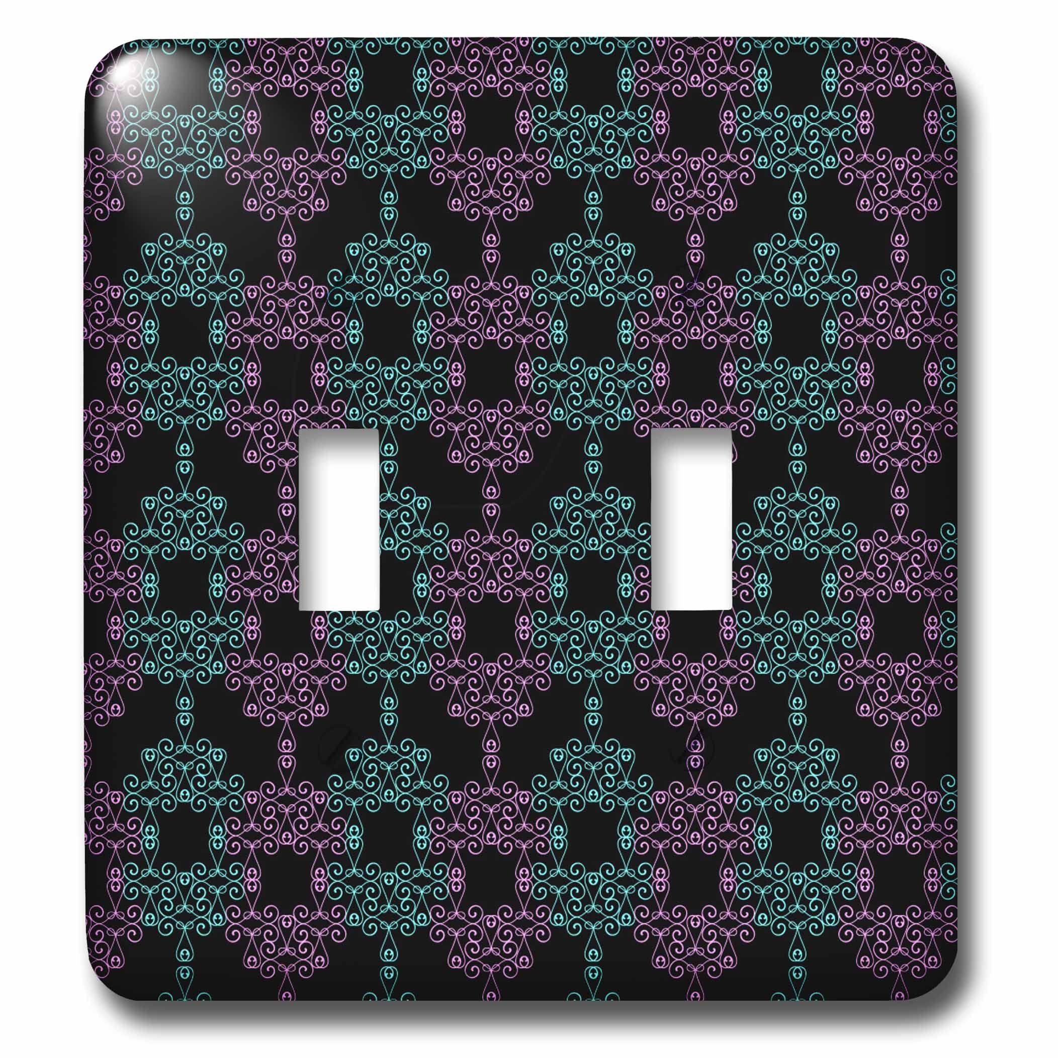 3D Rose Decorative Light Switch Cover - Pretty Teal and Purple Curly Shapes Pattern on Black - Perfect for Bedroom, Living Room, and Office Decor