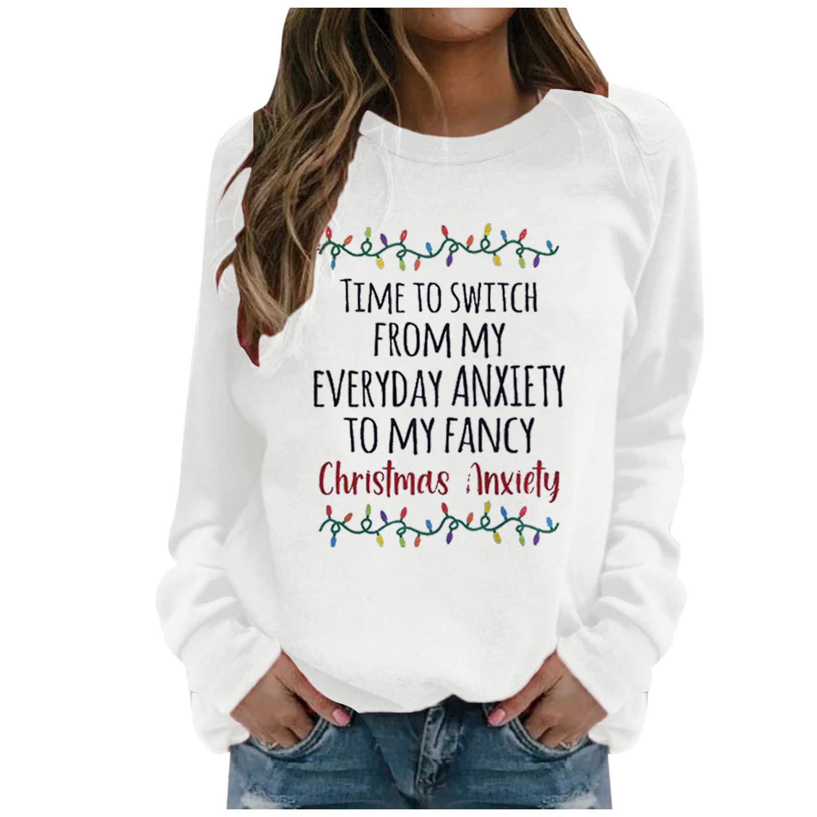 Women's Casual Crewneck Sweatshirt - Soft Long Sleeve Pullover Top with Stylish Print | Warm Winter Blouse for Everyday Wear, Outfits & Layering