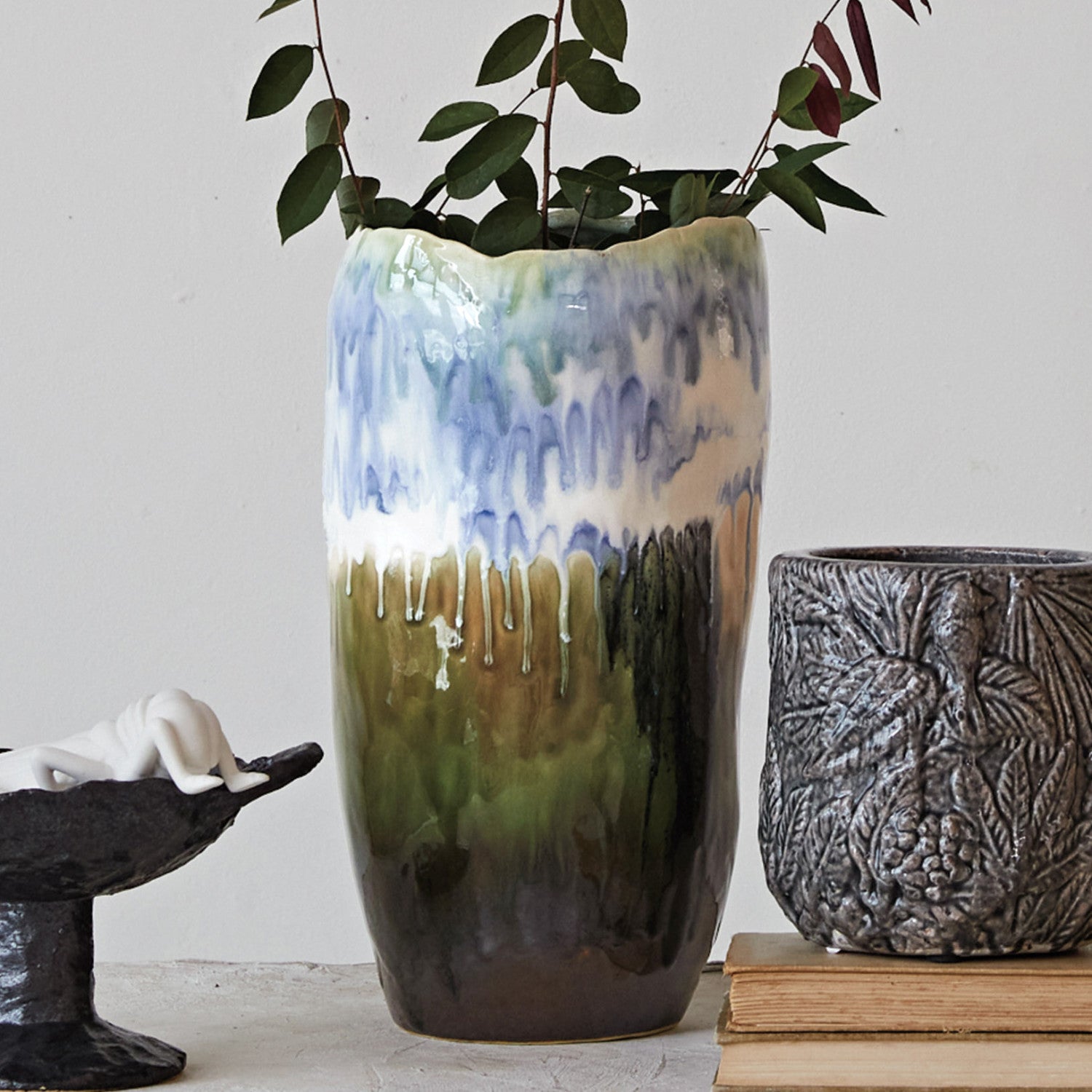 Handmade Ceramic Vase - Blue & Neutral Home Decor for Living Room, Bedroom & Office | Elegant Flower Vase for Modern Interior Design