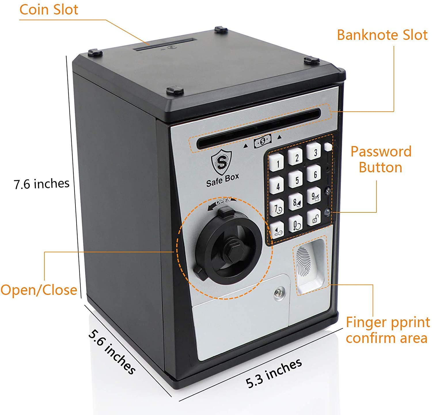 LIKE Toy Piggy Bank Safe Box - Fingerprint ATM Money Coin Savings Bank for Kids (Silver) | Fun Financial Learning Tool for Children's Allowance & Savings