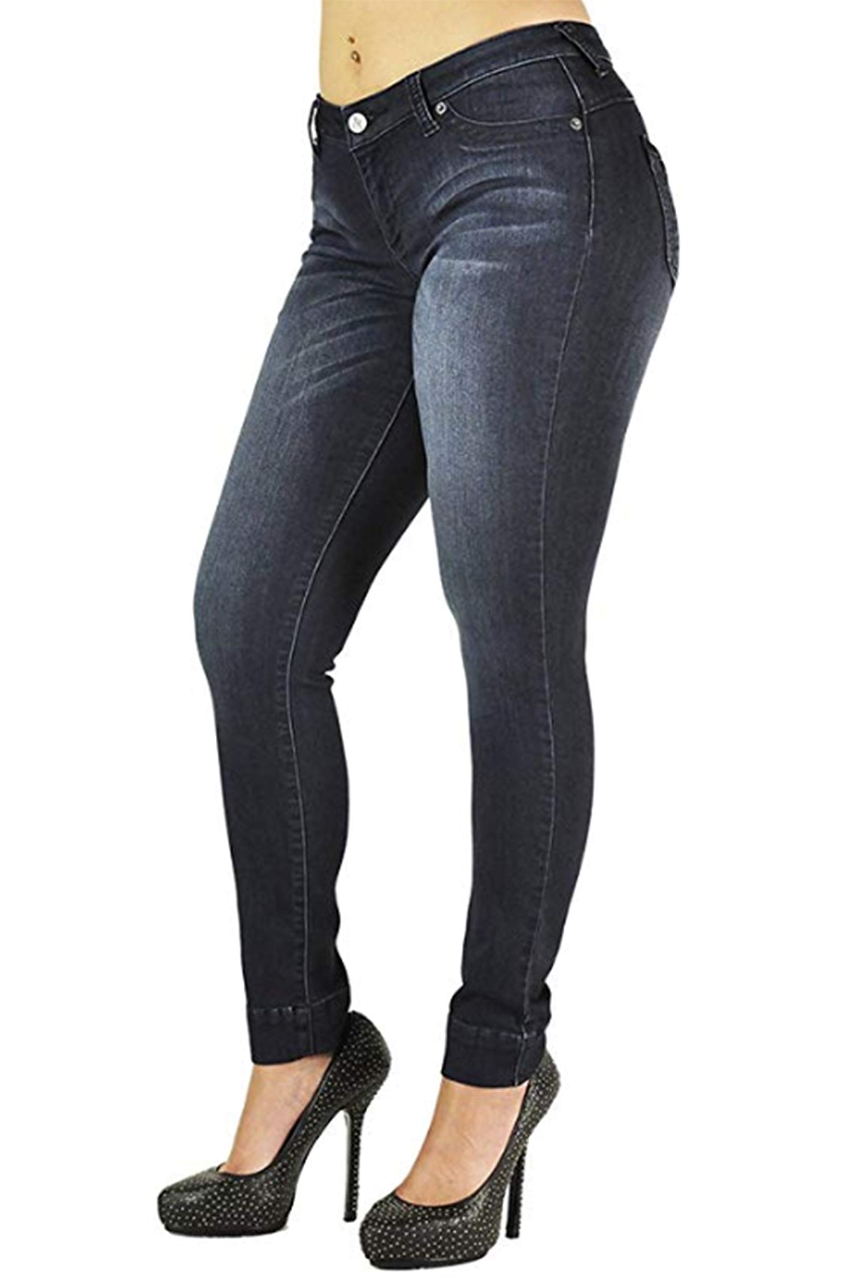 Poetic Justice Women's Curvy Fit Stretch Denim Mid Rise Skinny Jeans - Comfortable & Flattering for Everyday Wear, Date Night & Office Outfits