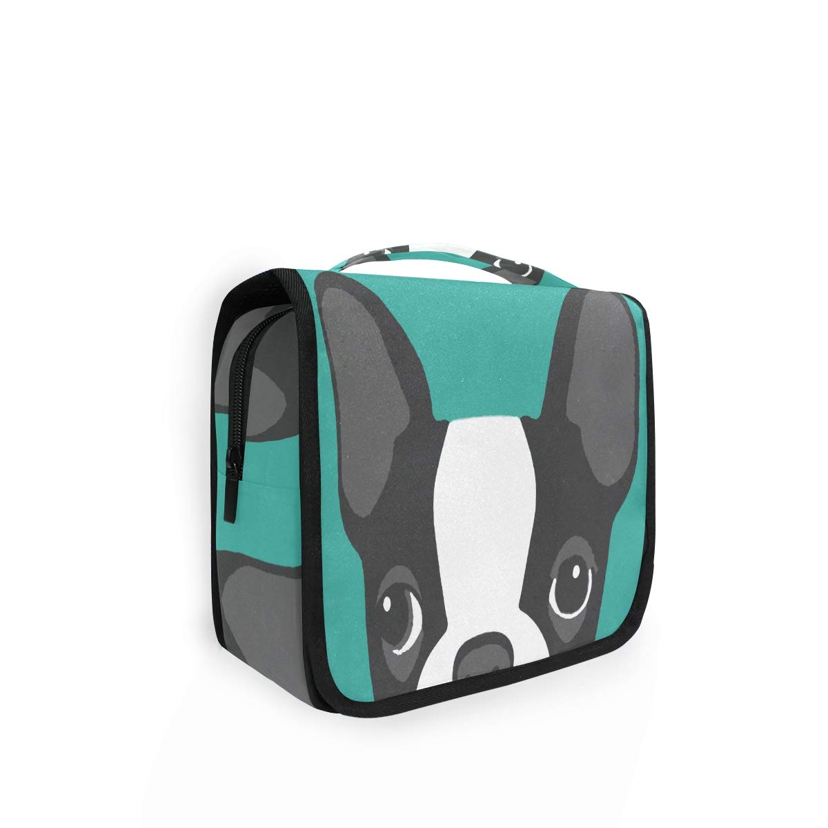 AUUXVA Travel Toiletry Bag - Waterproof Hanging Cosmetic Organizer with Zipper Pockets | Portable Makeup Bag for Women & Men | Perfect for Travel, Gym & Daily Use | Cute Boston Terrier Dog Design
