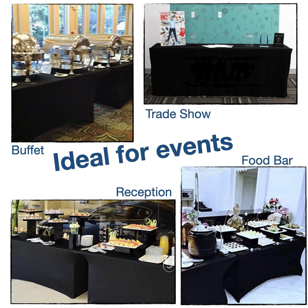 Stretchable Tablecloth for 6ft Rectangle Tables - Heavy-Duty Wrinkle-Resistant Spandex - Black - Perfect for Parties & Events