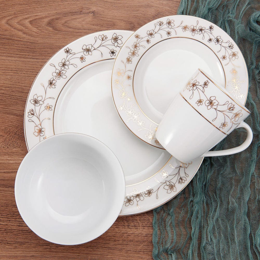 Elegant Metallic Floral Gold 32-Piece Dinnerware Set - Service for 8 - Perfect for Formal Dining, Wedding Registry & Holiday Entertaining
