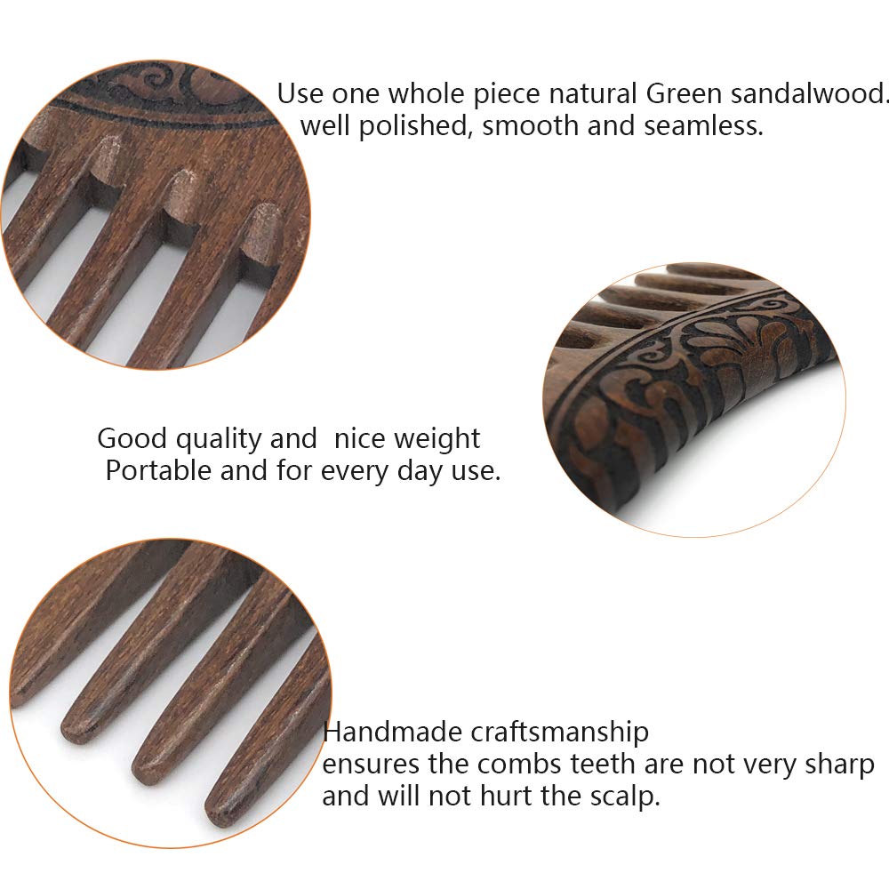 Premium Handmade Sandalwood Hair Comb for Women & Men - Wide Tooth Anti-Static Detangling Comb for Curly, Wavy & Thick Hair - Pocket Size Wooden Comb (2 Pack) - Perfect for Travel, Home & Salon Use