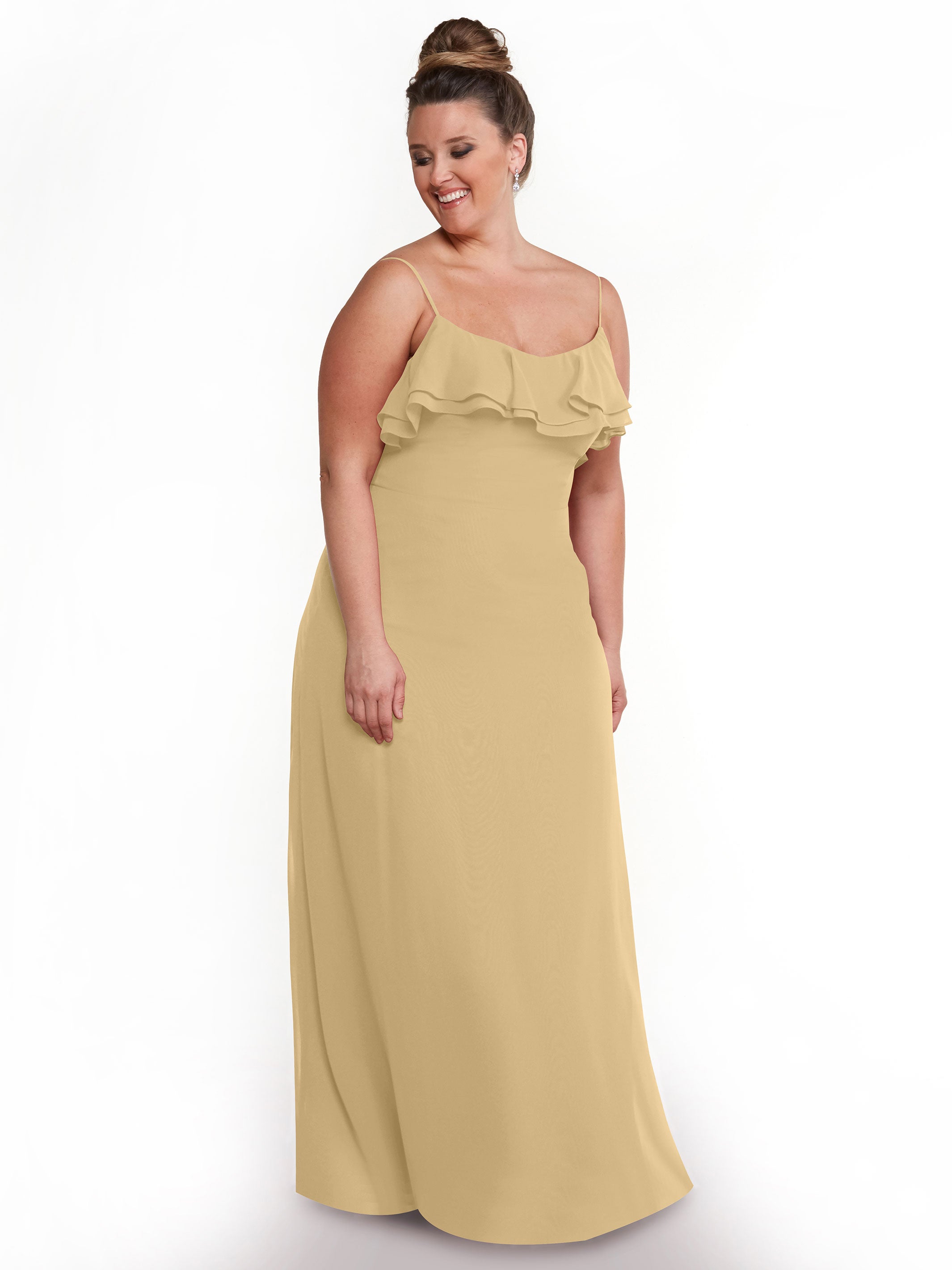 Elegant 80146 Sheath Chiffon Bridesmaid Dress with Ruffled Neckline - Perfect for Weddings, Formal Events & Special Occasions