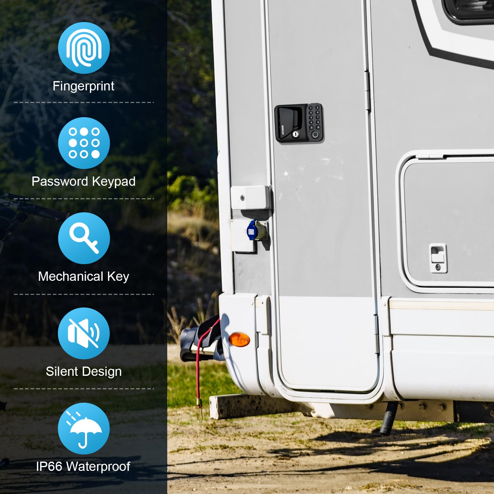 Upgraded RV Keyless Entry Door Lock - Fingerprint & Keypad Smart Lock for Camper, Waterproof IP66, Fits 2.75