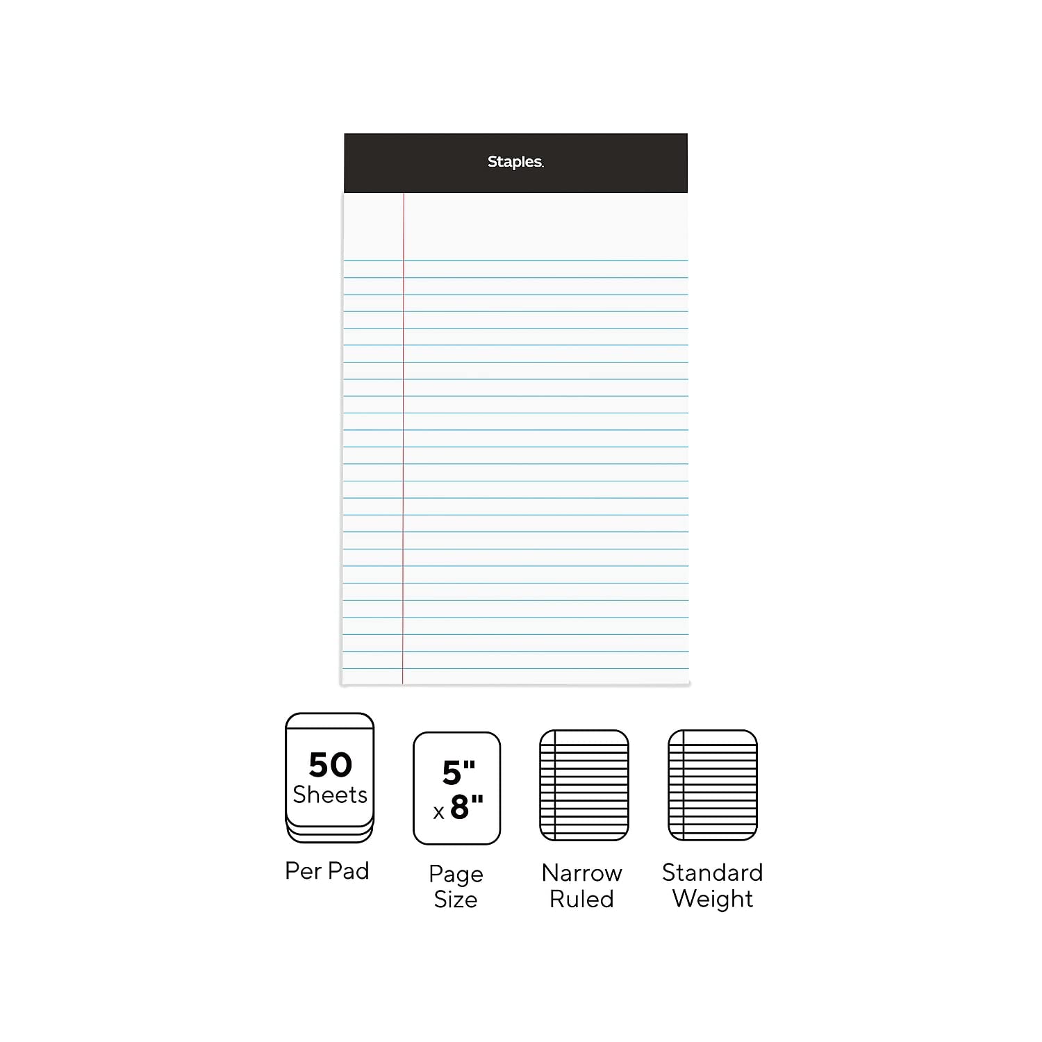 Premium Narrow Ruled Notepads - 5 x 8 Inches, White Paper, 50 Sheets per Pad, 12 Pads per Pack - Perfect for Office, School & Home Organization