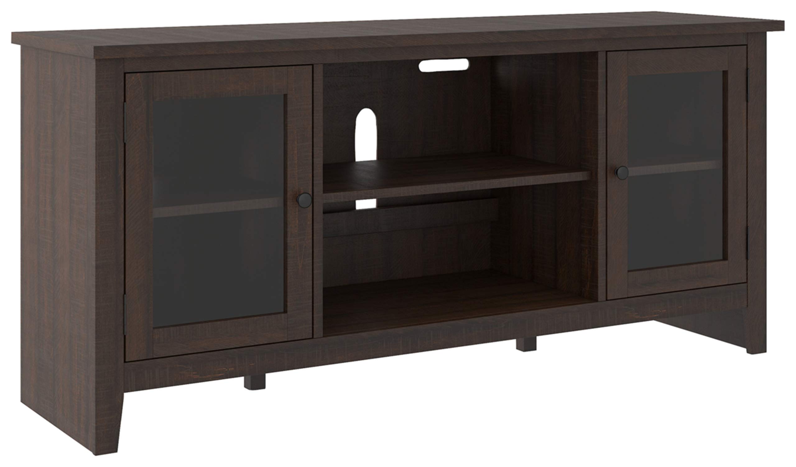 Ashley Camiburg Modern Farmhouse TV Stand with Electric Fireplace - 58 Inch Entertainment Center with 2 Glass Doors & Storage Shelves, Dark Brown - Perfect for Living Room, Home Theater & Cozy Farmhouse Decor