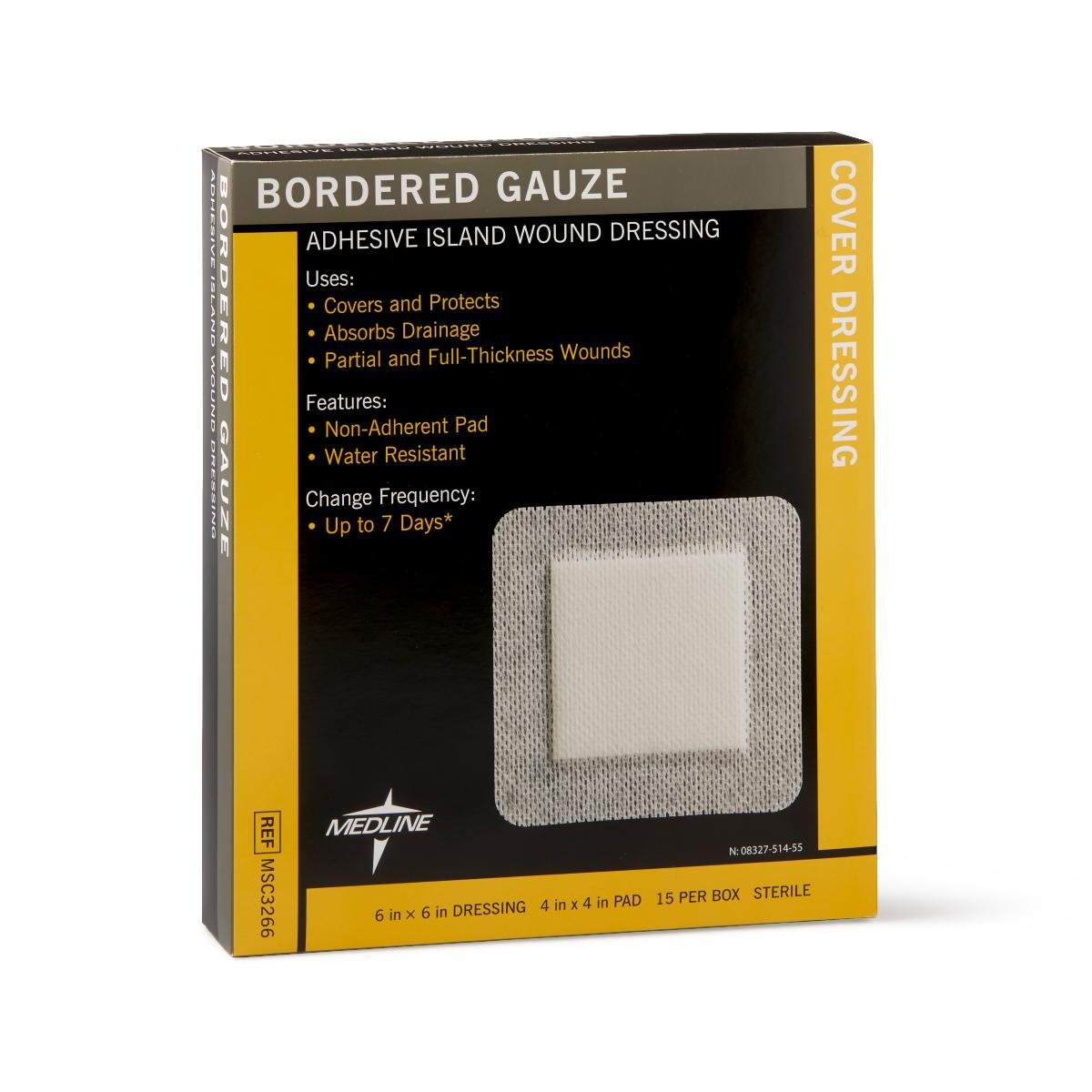 Sterile Bordered Gauze Adhesive Island Wound Dressing - 15-Piece Box (Various Sizes) | First Aid for Cuts, Burns & Surgical Wounds | Medical-Grade Bandages for Home & Hospital Use