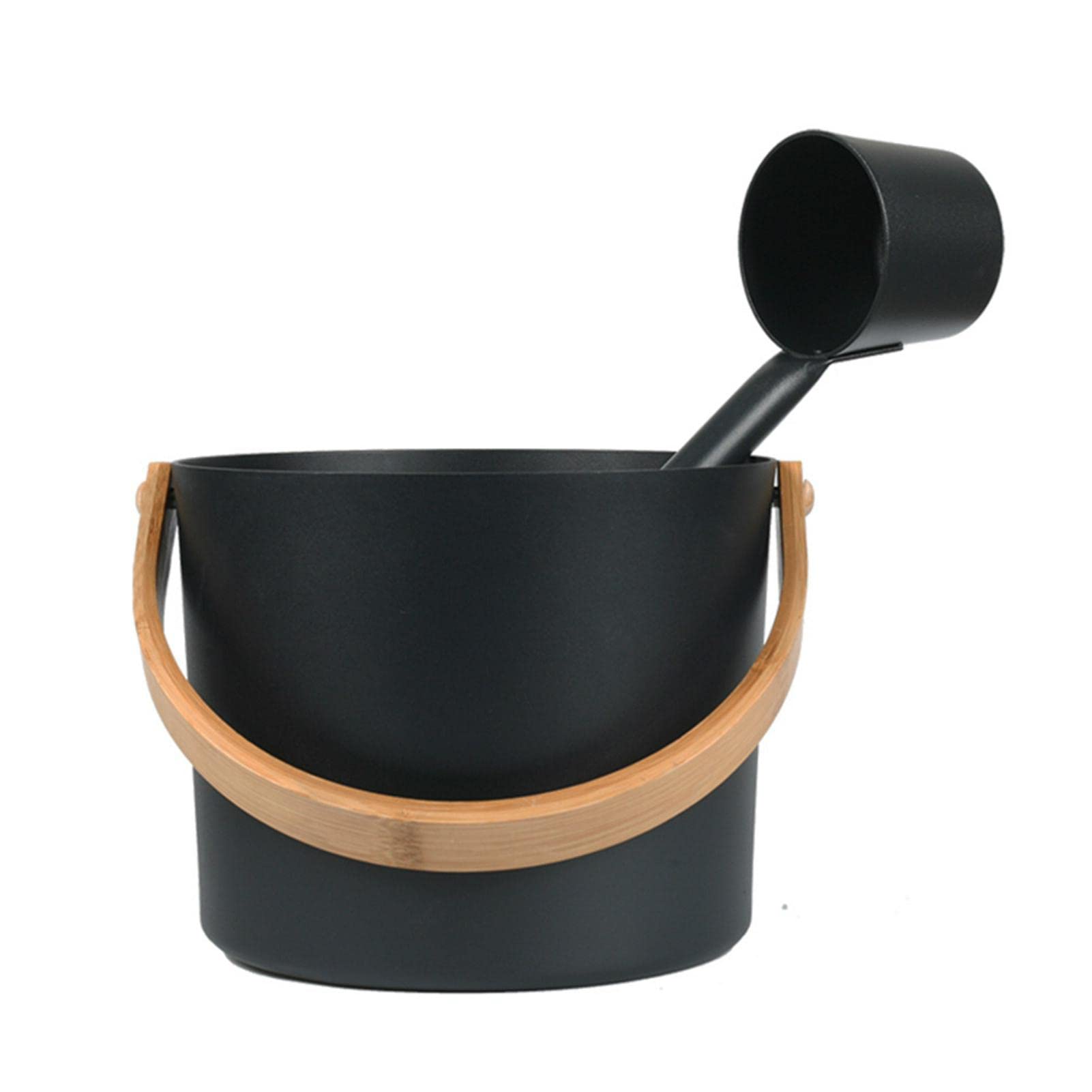 Premium 2-Piece Aluminum Sauna Bucket & Long Handle Ladle Set - Portable Cedar Wood Sauna Accessories for Steam Room & Spa (Black) - Perfect for Home Sauna, Spa Relaxation & Aromatherapy Sessions