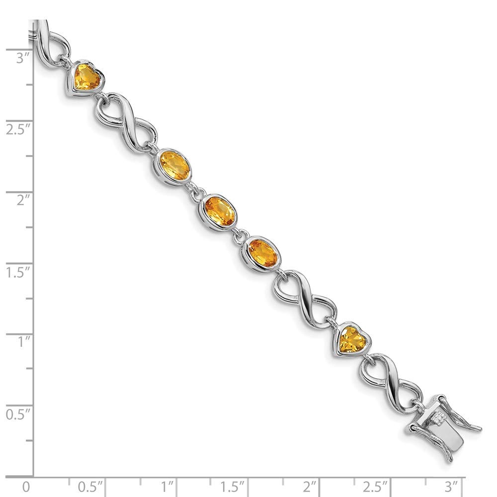 925 Sterling Silver Oval & Heart Citrine Bracelet for Women - Elegant Fine Jewelry Gift for Her (7.5 Inch) - Perfect for Birthdays, Anniversaries & Special Occasions