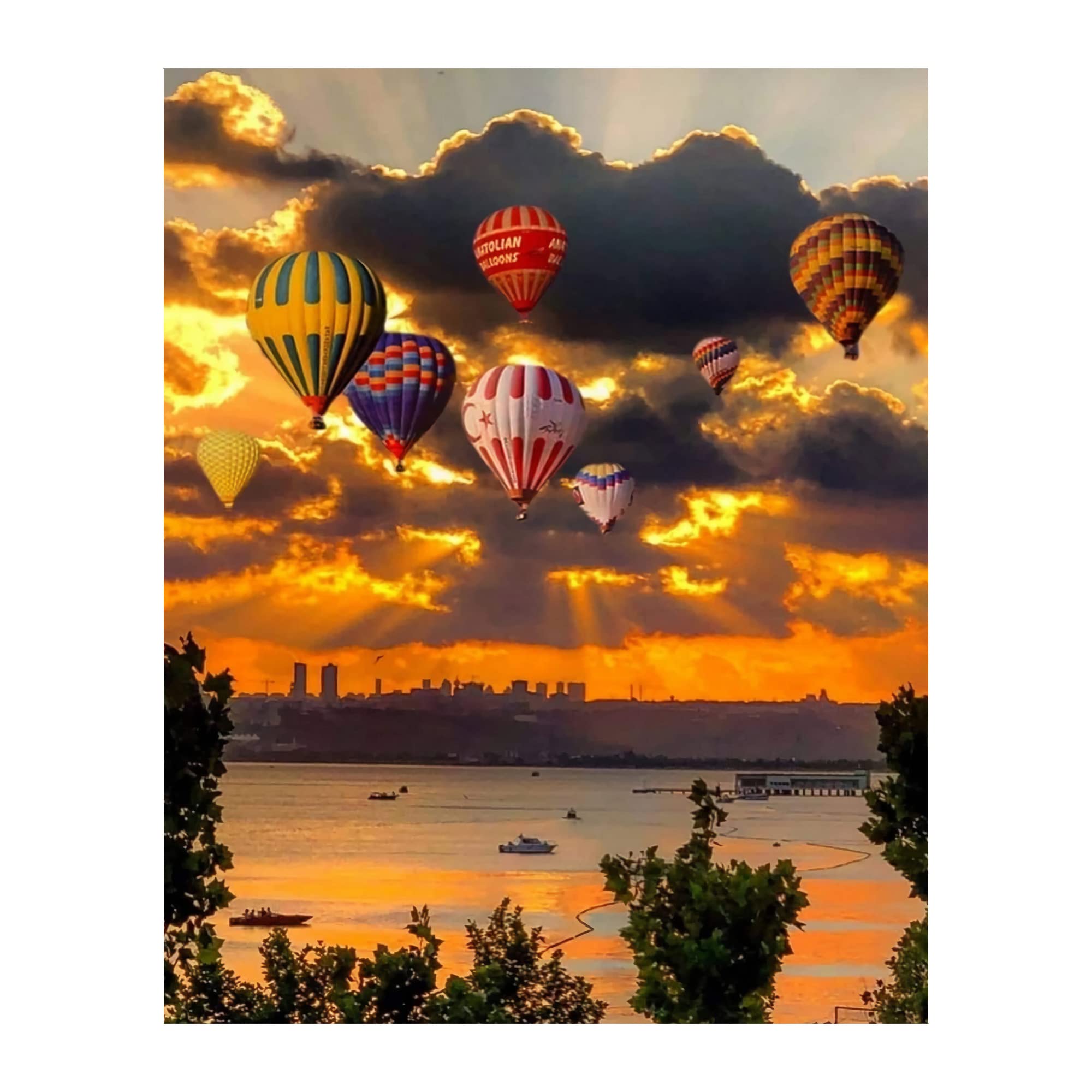 Modern Sunset Sea Landscape Wall Art Print - Hot Air Balloons Over Ocean Contemporary Decor for Living Room, Bedroom & Office - Unframed 8x10 Inches - Perfect for Home Aesthetic & Gift Giving