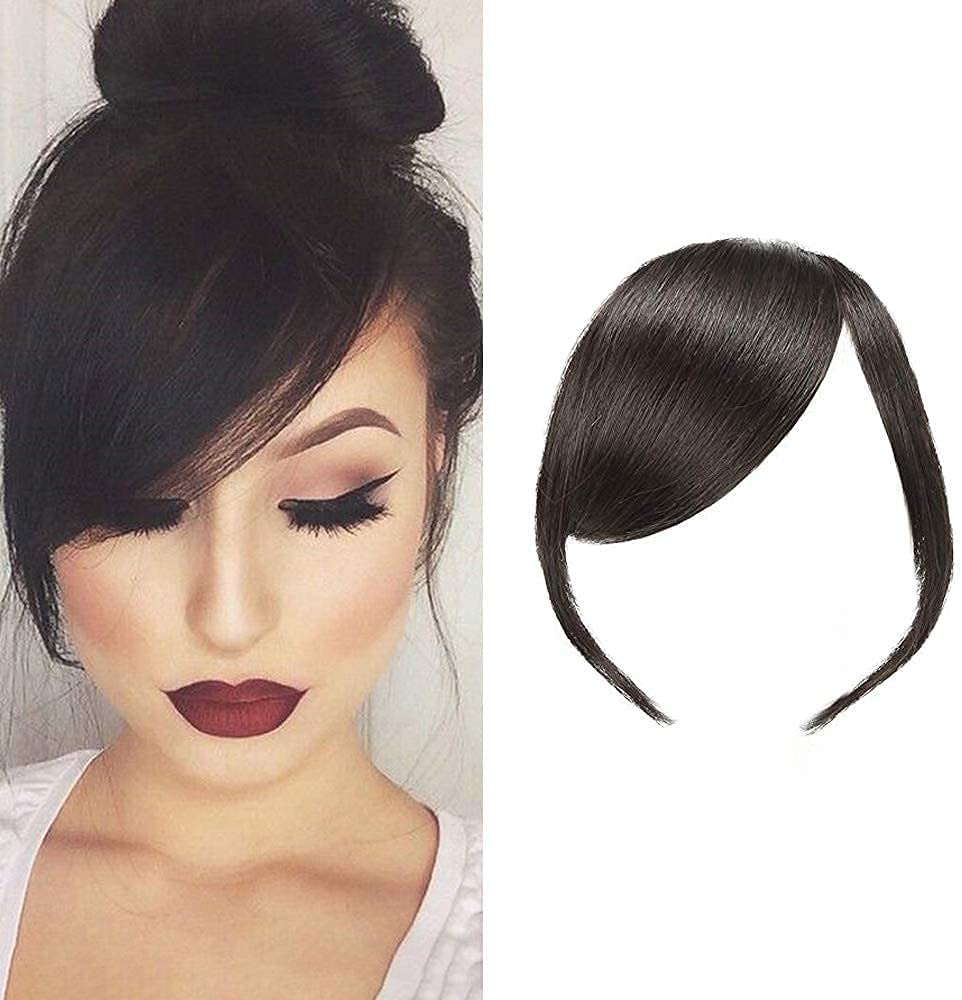 100% Real Human Hair Clip-In Side Bangs with Temples - Natural Black Straight Fringe Hair Extensions for Women | Perfect for Daily Wear, Cosplay & Hairstyle Transformations