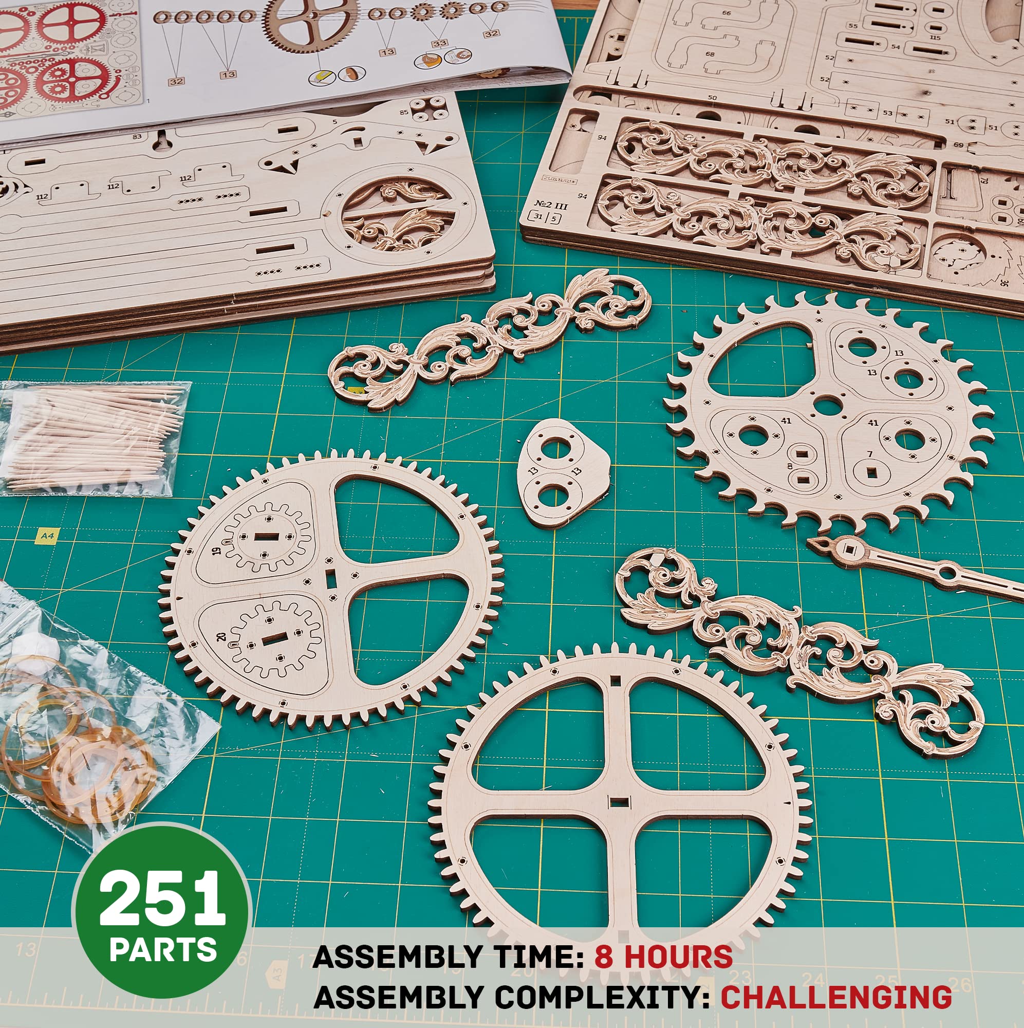 Wooden Pendulum Wall Clock DIY Kit - 3D Mechanical Puzzle for Adults & Kids - 42x12 Inch Engineering Model - Perfect for Home Decor, STEM Learning & Creative Gift Ideas
