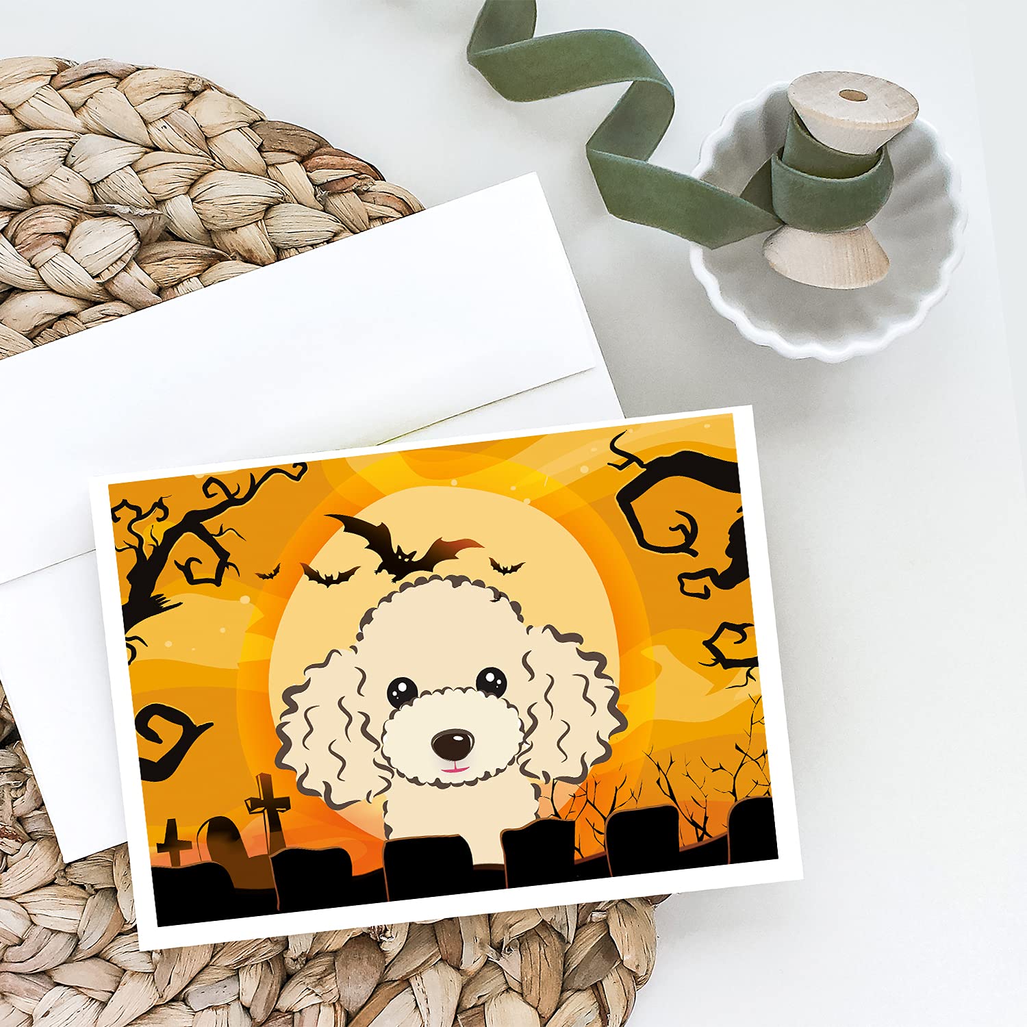 Halloween Buff Poodle Greeting Cards - Pack of 8 Blank A7 Size (5x7) Note Cards with Envelopes | Whimsical Dog-Themed Stationery for Halloween Parties, Invitations & Festive Correspondence
