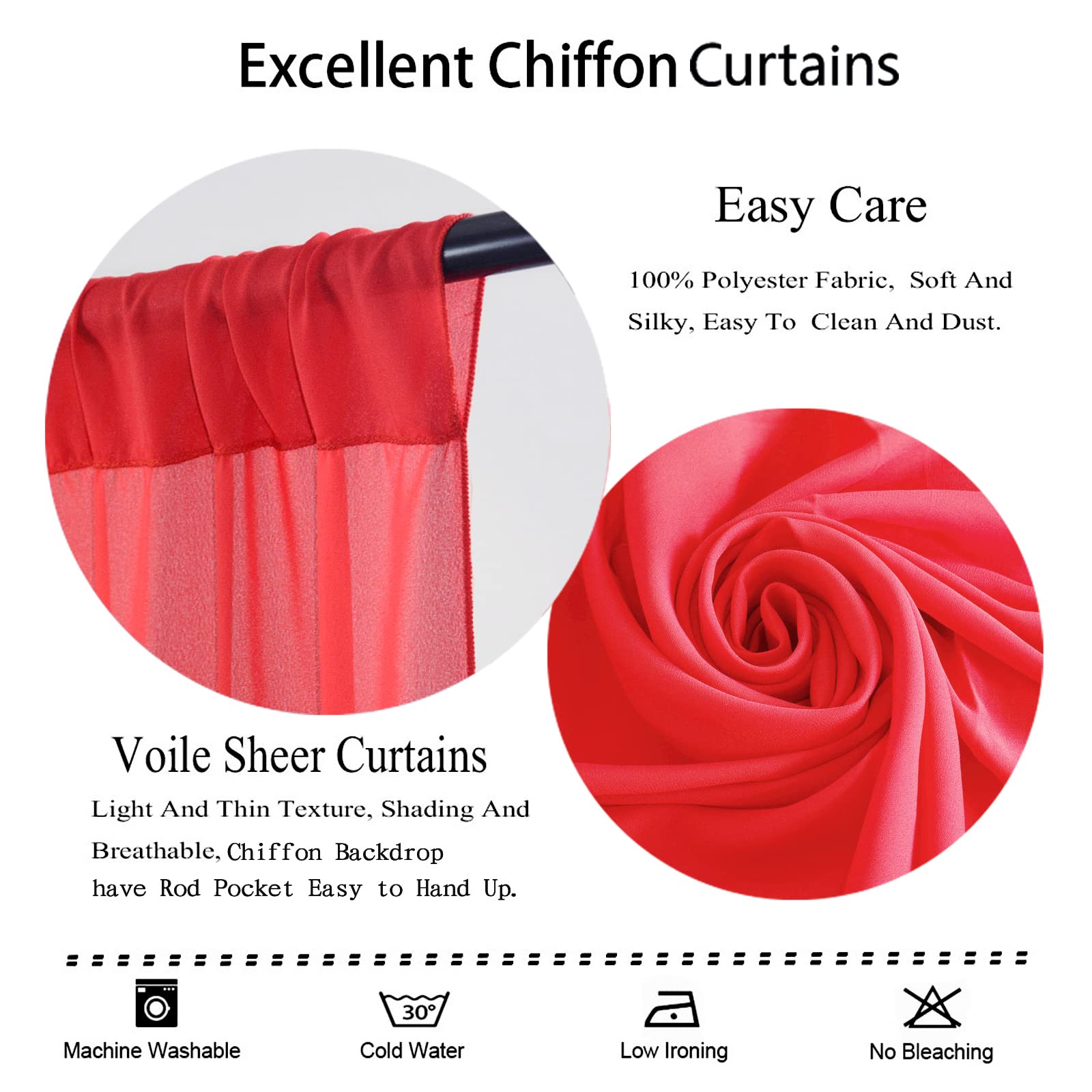 DUOBAO 2-Panel Red Chiffon Backdrop Curtains 29x120 Inch - Elegant Wedding Drapes, Beach Party Decor, Living Room Voile Window Curtains & Photography Background for Ceremonies, Events and Home Decor