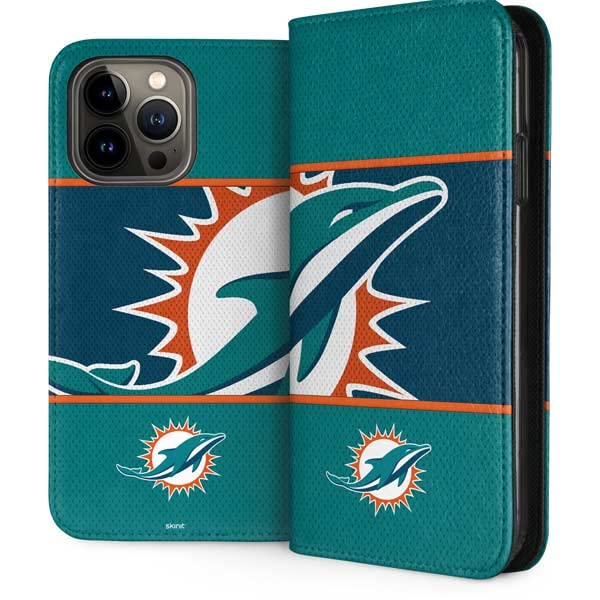 Officially Licensed NFL Miami Dolphins Zone Block Design Phone Case for iPhone 13 Pro Max - Durable Protective Folio Cover with Card Slots | Perfect for Football Fans, Game Days & Everyday Use