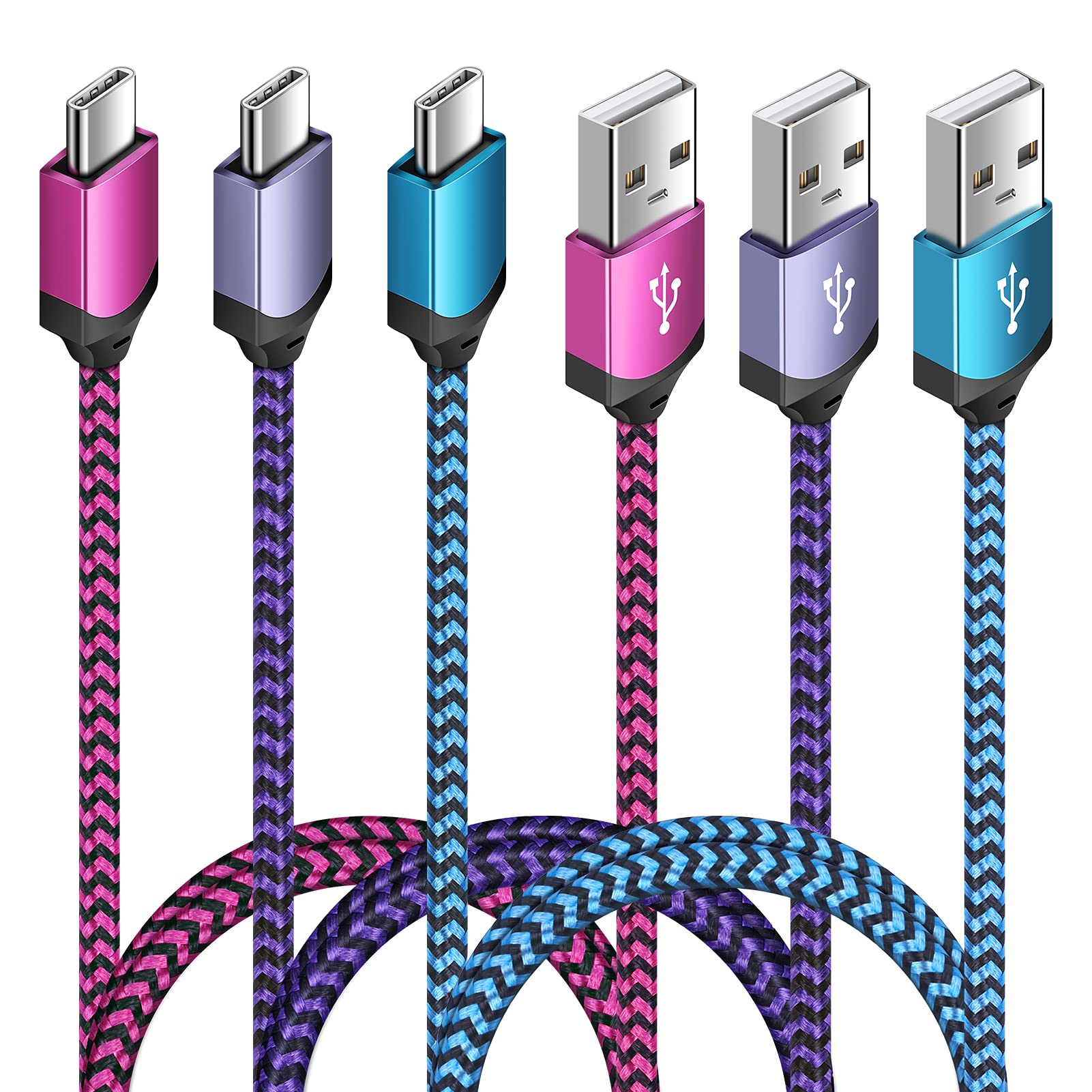 Fast Charging USB C Cable [6FT 3-Pack] - Compatible with Samsung Galaxy S24/S23/S22/S21/S20/S10, A15/A03S/A10e/A51/A50/A71, Moto & LG Phones - Durable Type C Charger Cord for Home, Office & Travel