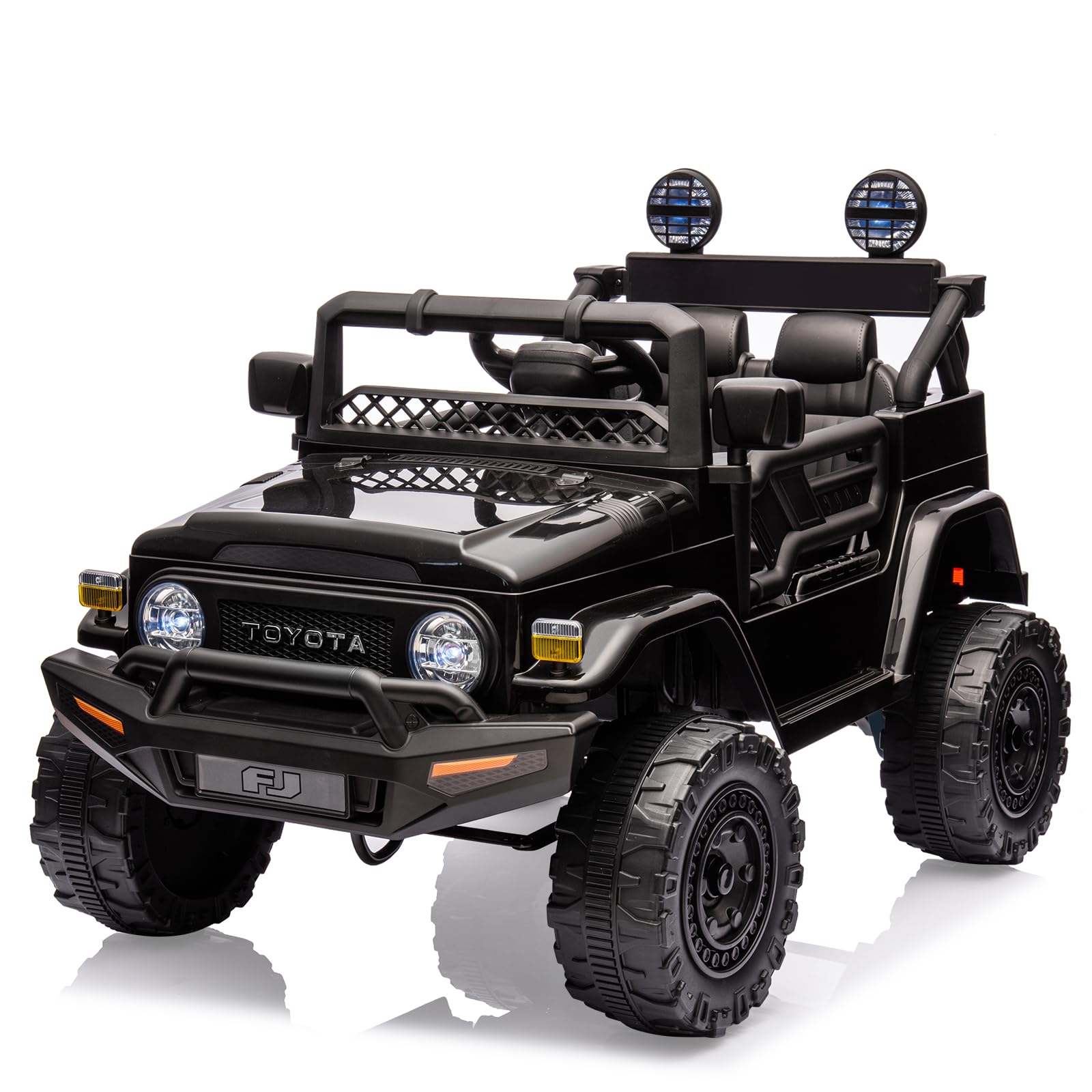 12V Licensed Toyota Ride-On Truck for Kids - Battery-Powered Electric Car with Remote Control, Music, LED Lights & Suspension System - Double Doors & Safety Belt - Perfect for Indoor & Outdoor Play, Birthday Gifts & Family Fun (Black)