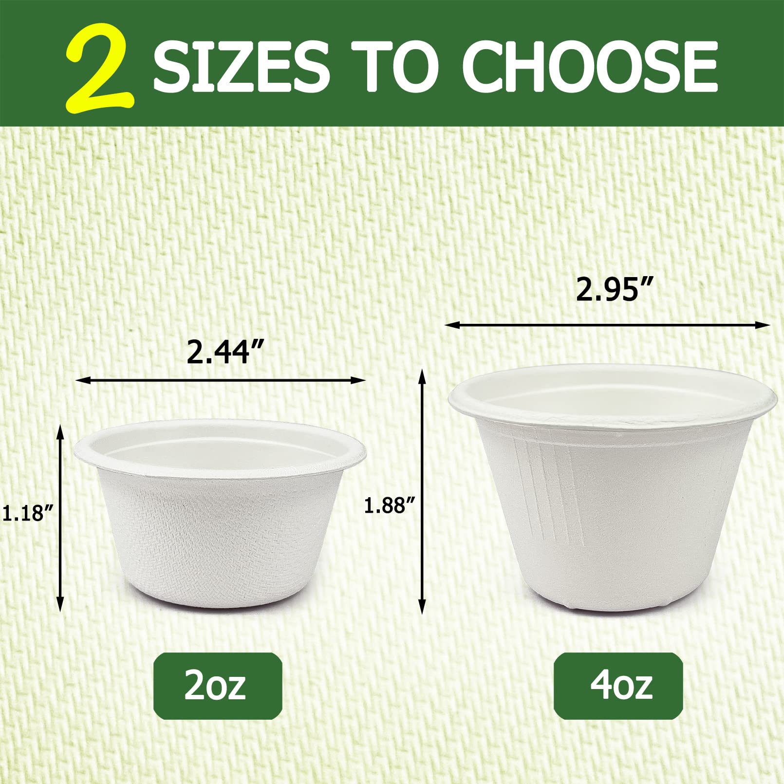 Eco-Friendly 4 oz Disposable Bagasse Fiber Souffle Cups - 100% Natural Biodegradable & Compostable Condiment Cups (100-Pack, White) - Perfect for Parties, Catering, and Food Tasting Events