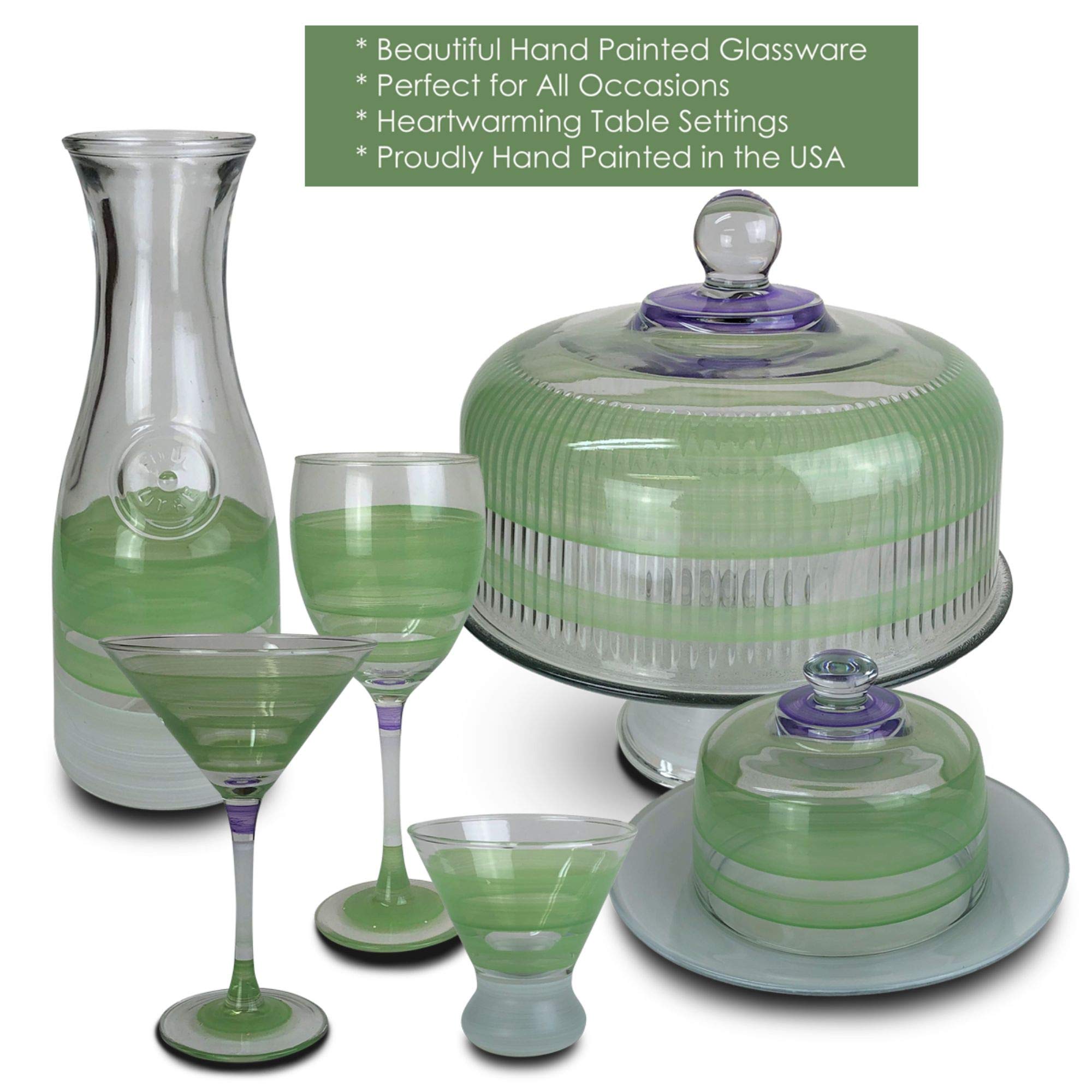 Vintage Purple Striped Martini Glasses Set of 2 - 7.5oz Hand-Painted Cocktail Glasses for Home Bar, Dinner Parties & Retro-Themed Events