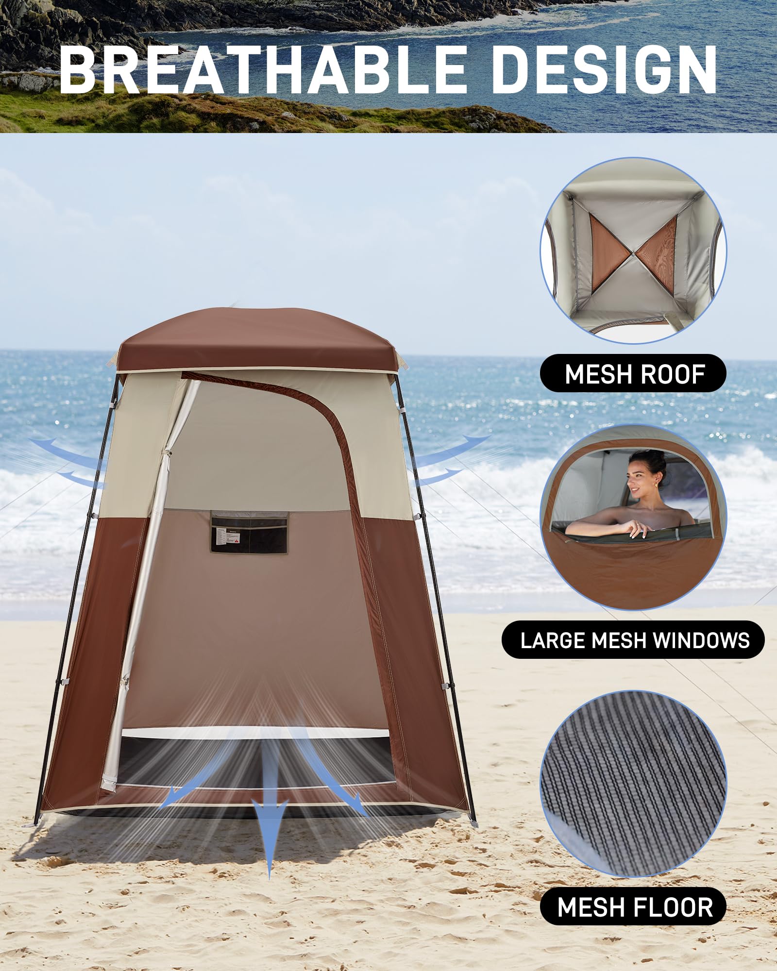 KingCamp Luxury Camping Shower Tent with Shower Bag - Privacy Shelter for Outdoor Bathing | 1-Room & 2-Room Toilet Tent Options | Perfect for Camping, Hiking, Beach Trips & RV Adventures