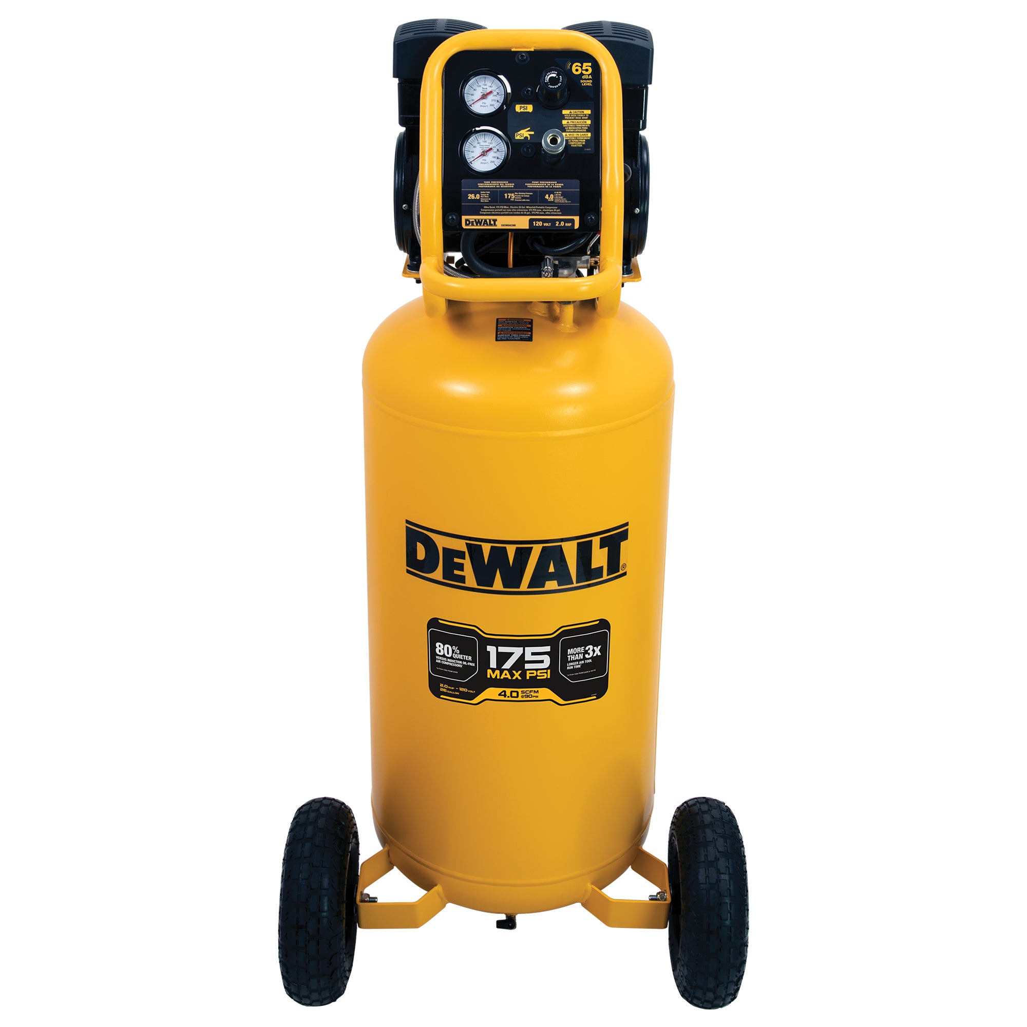 DeWALT DXCMSAC260 26 Gallon Vertical Portable Oil-Free Air Compressor - Powerful & Quiet for Home Garage, Workshop, and Job Site Use