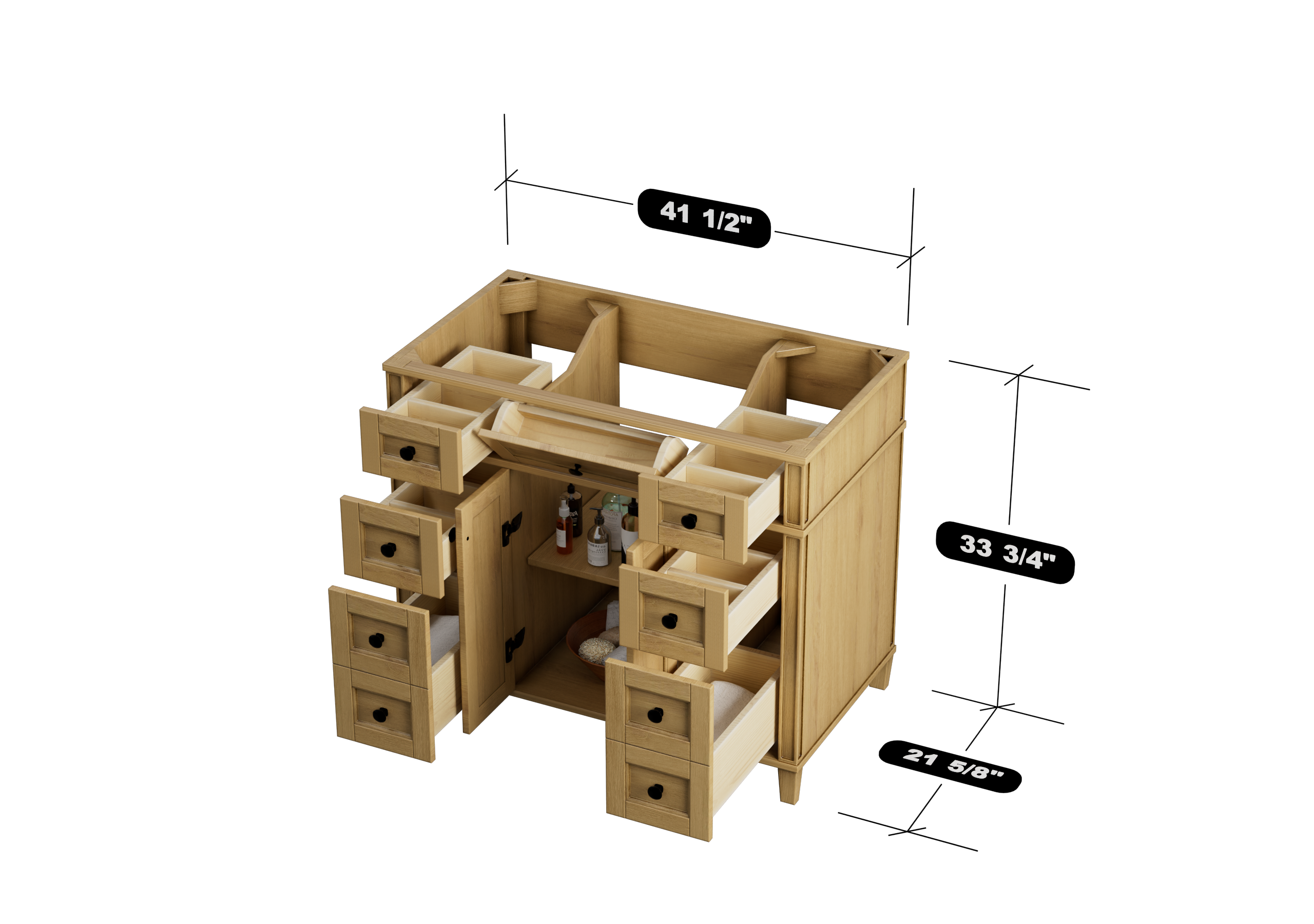 Kensington 41.5 Inch Solid Wood Bathroom Vanity in Desert Oak - Cabinet Only for Modern Home Bathroom Remodel