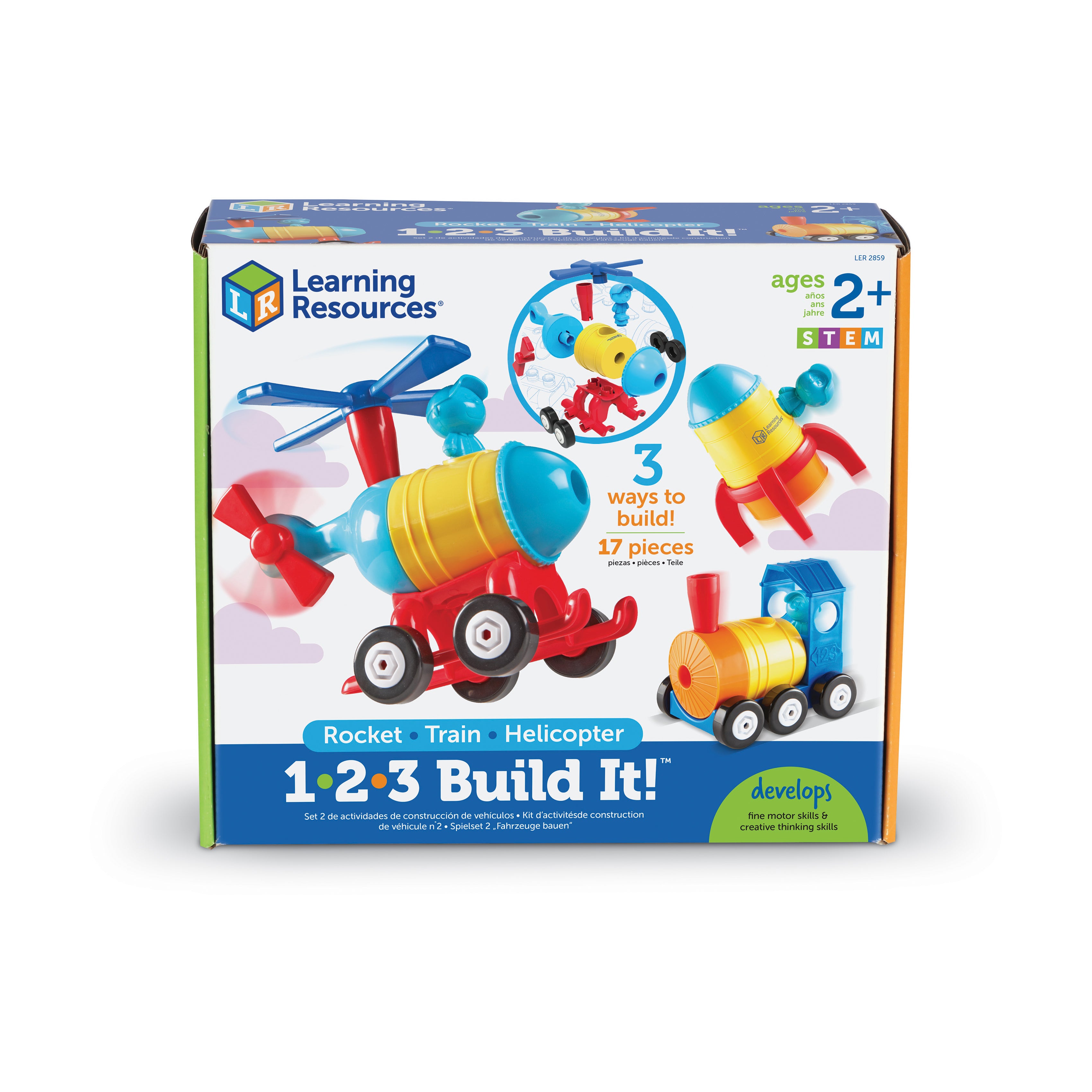 1 2 3 Build It! Rocket Train Helicopter STEM Learning Toys for Toddlers - Creative Construction Play Set for Early Childhood Development | Perfect for Birthday Gifts & Preschool Educational Activities