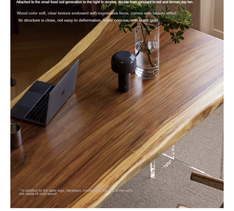 Premium Black Walnut Solid Wood Dining Table with Natural Edge - Large Top for Kitchen, Dining Room & Home Decor