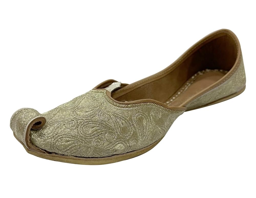 **Gold Punjabi Jutti - Traditional Indian Khussa Mojari Shoes for Women & Men | Comfortable Handmade Ethnic Footwear for Weddings, Parties & Cultural Events**