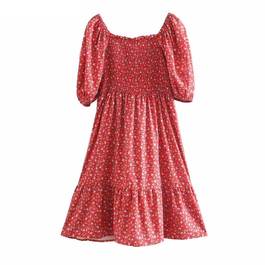 Women's Summer Floral Printed Short-Sleeve Boho Dress - Casual Beachwear, Vacation Outfit & Outdoor Party Dress