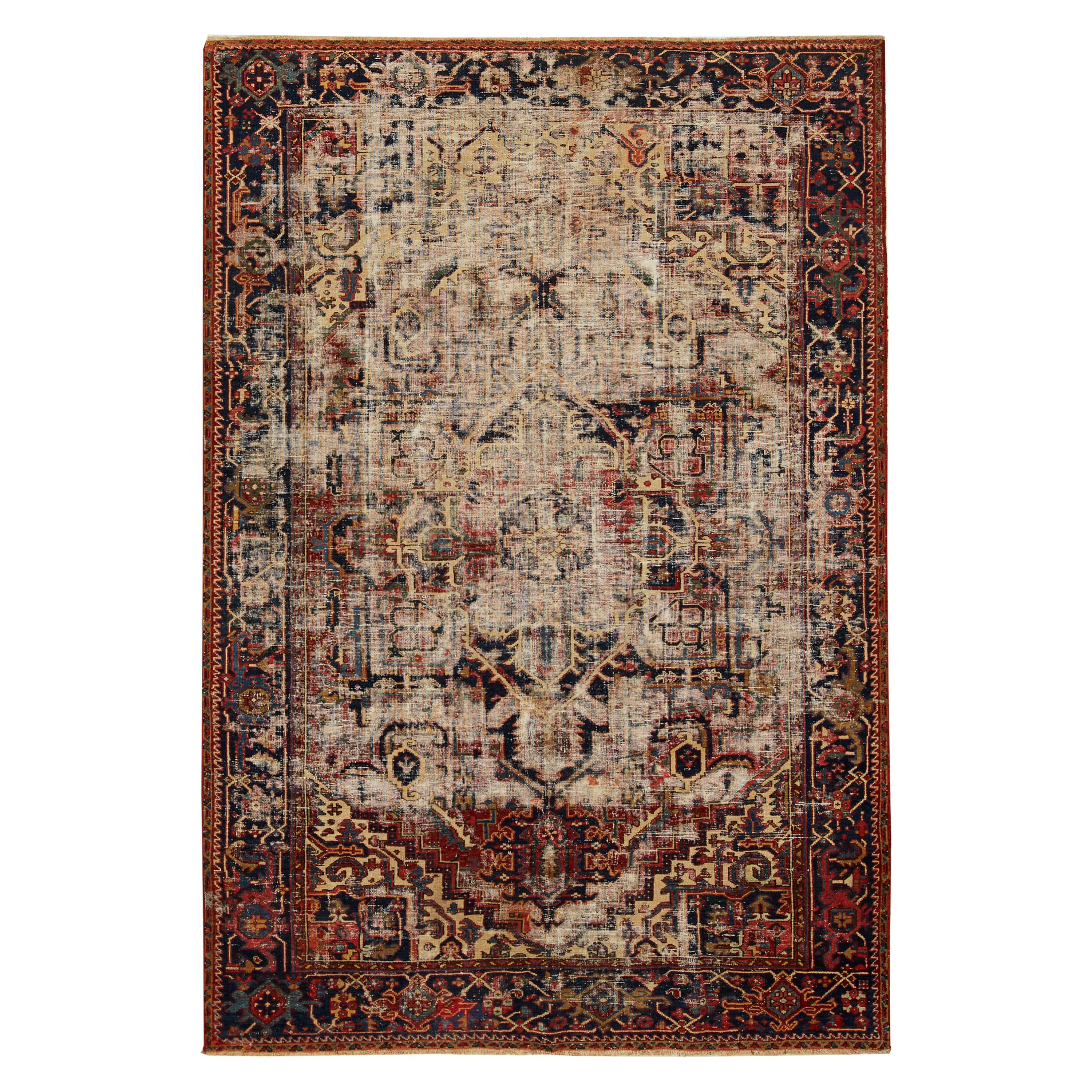 Vintage Heriz Persian Rug C 1920 - Authentic Handmade Oriental Carpet for Living Room, Bedroom & Home Decor