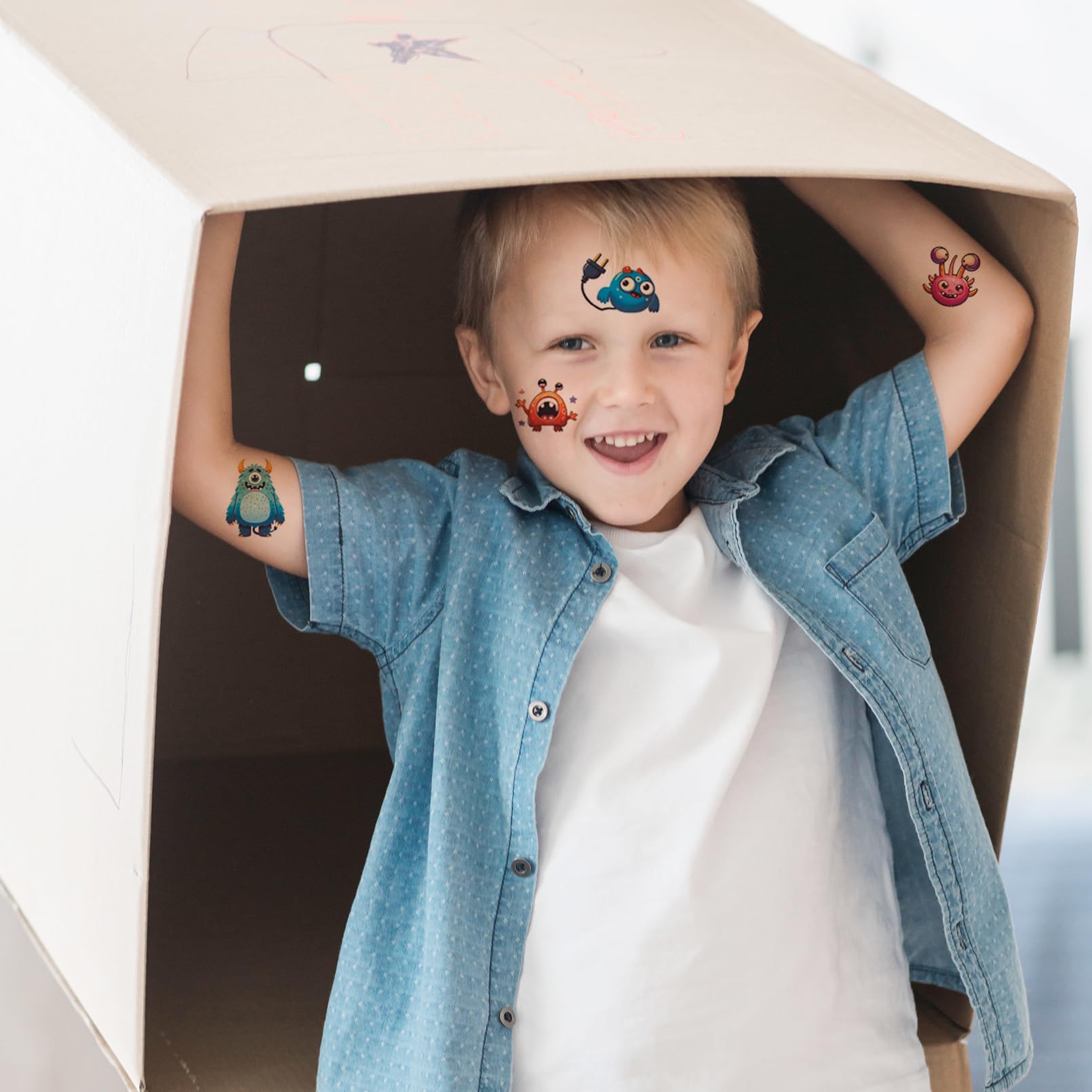 Monster Temporary Tattoos for Kids - 12 Sheets Waterproof Stickers for Birthday Parties & School Prizes