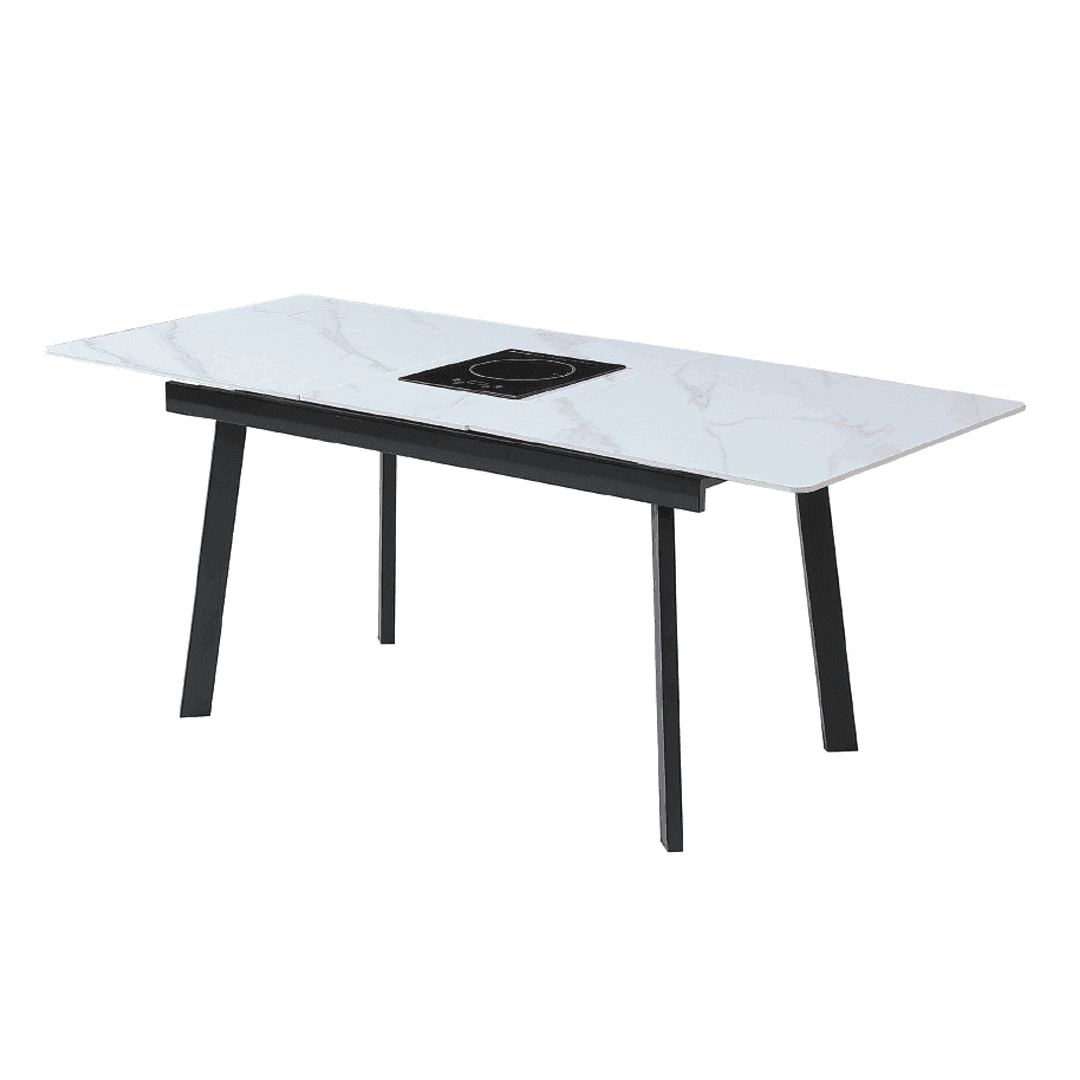 Keid Extendable Dining Table Set with 6 Cygnus Chairs - Modern Expandable Kitchen Table for 6-8 People - Perfect for Family Dinners & Entertaining Guests