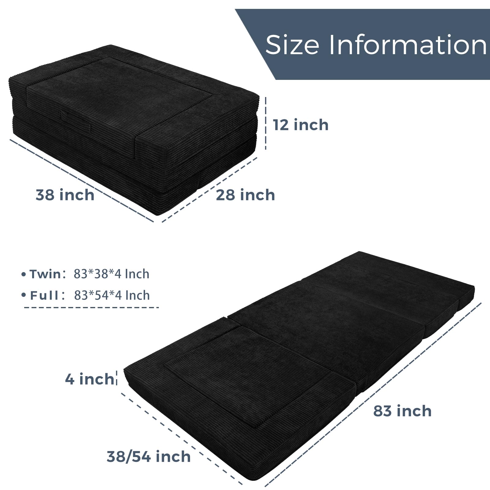 MAXYOYO Multifunctional Folding Sofa Bed - Convertible Sleeper Sofa & Floor Futon Mattress for Small Spaces, Guest Room & Apartment - Portable & Space-Saving Design - Perfect for Living Room, Dorm & Overnight Guests - Black