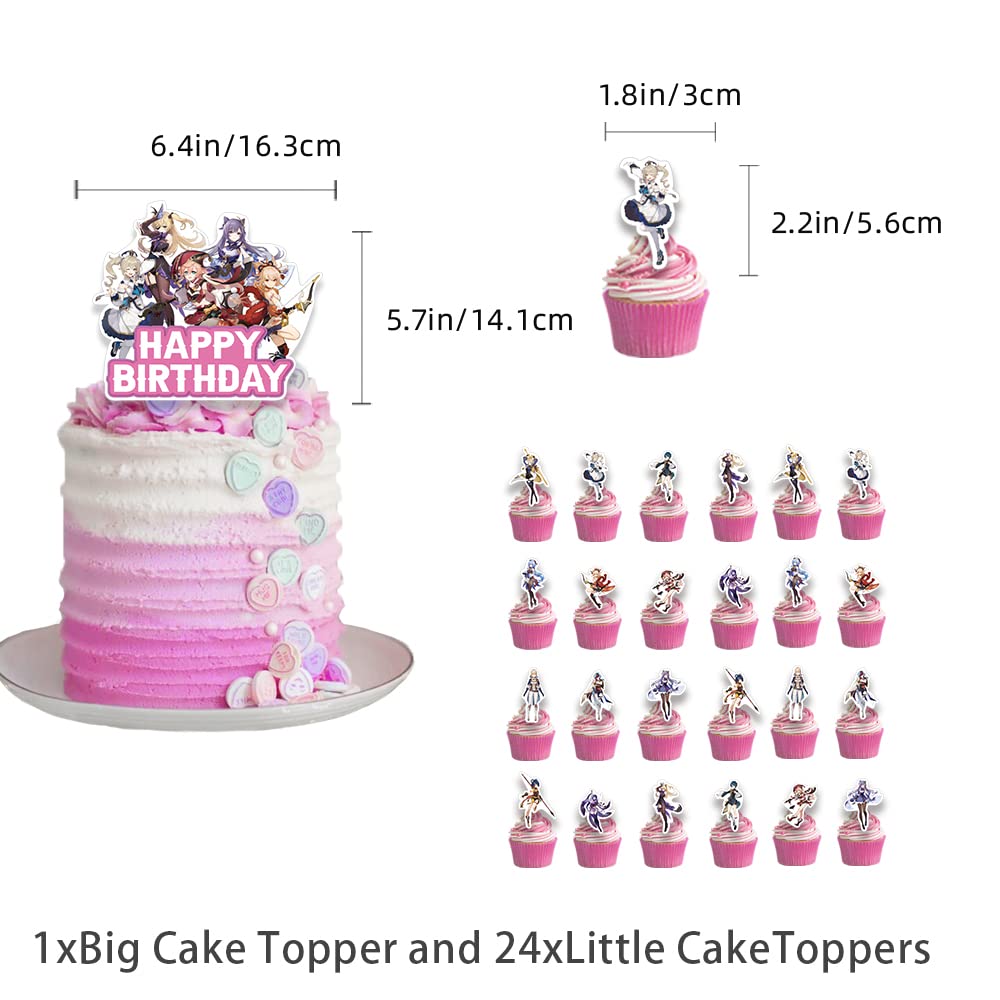 Anime Birthday Party Decorations Set - Pink Themed Banner, Cake Topper, Cupcake Toppers & Balloons for Anime Fans | Perfect for Birthday Celebrations, Themed Parties & Cosplay Events