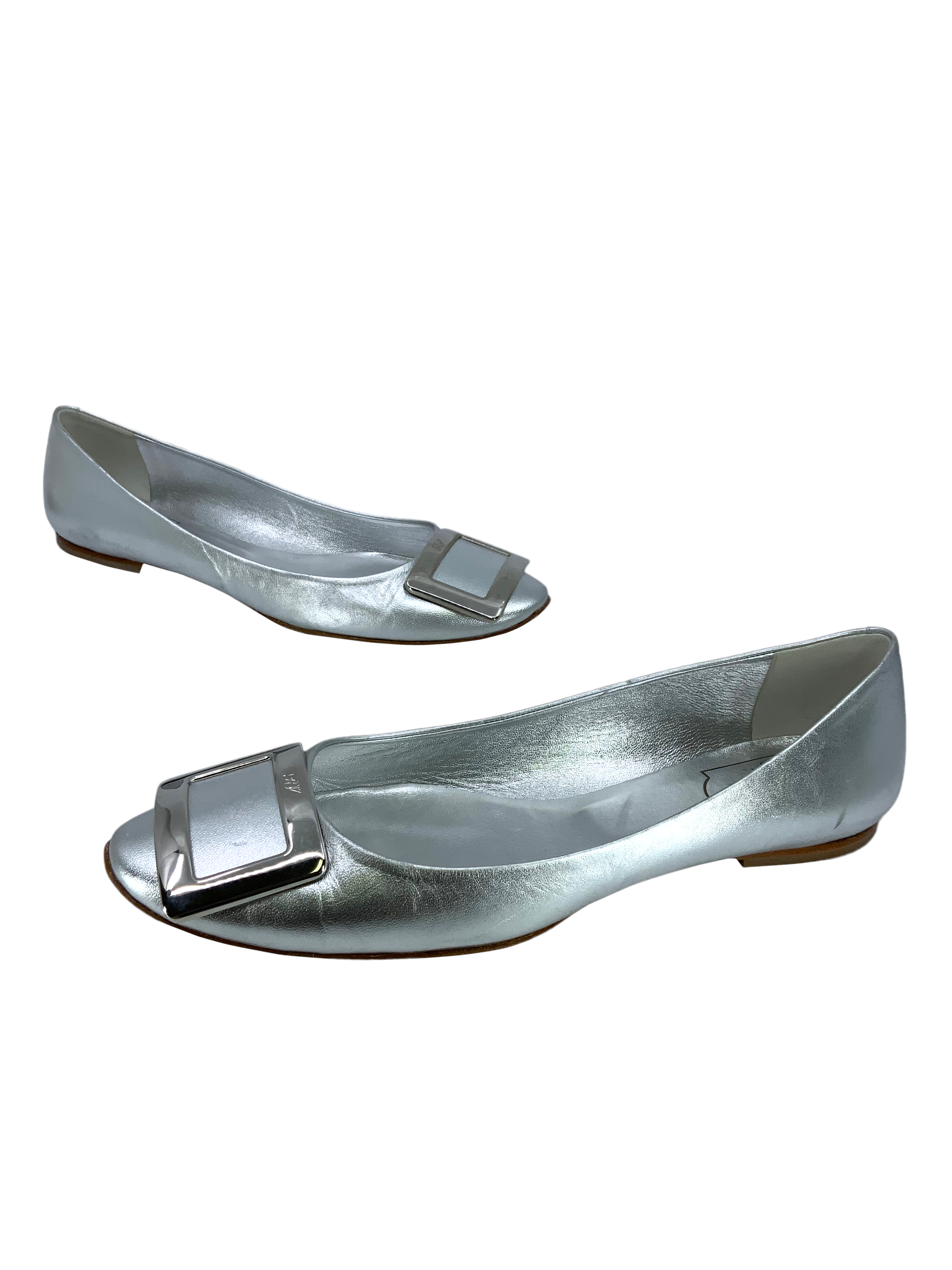 Roger Vivier Belle Vivier Metal Buckle Ballet Flats Size 9 | Women's Luxury Designer Shoes for Work, Party & Special Occasions