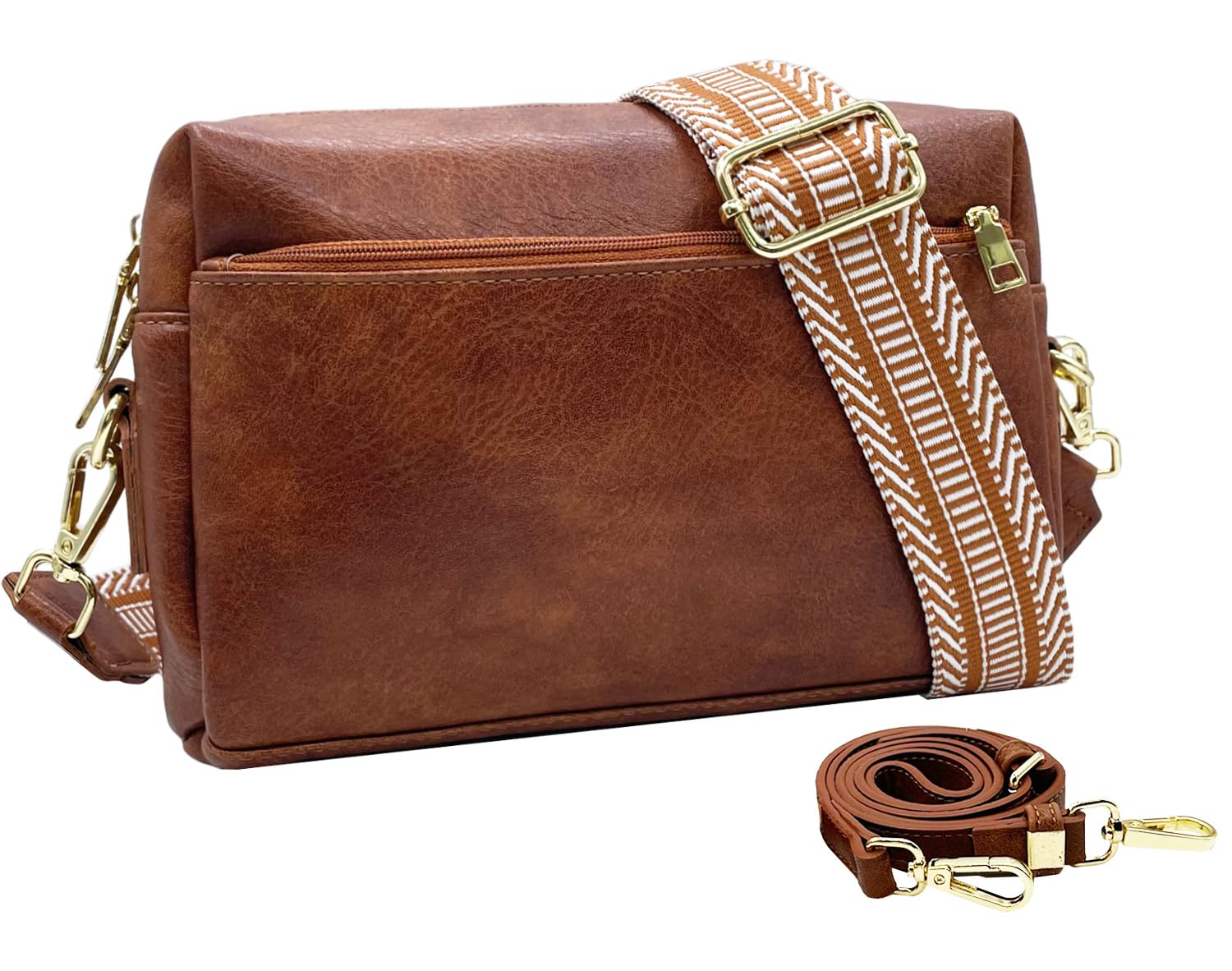 Women's Vegan Leather Crossbody Bag with Triple Zip & Adjustable Straps - Perfect for Travel & Daily Use