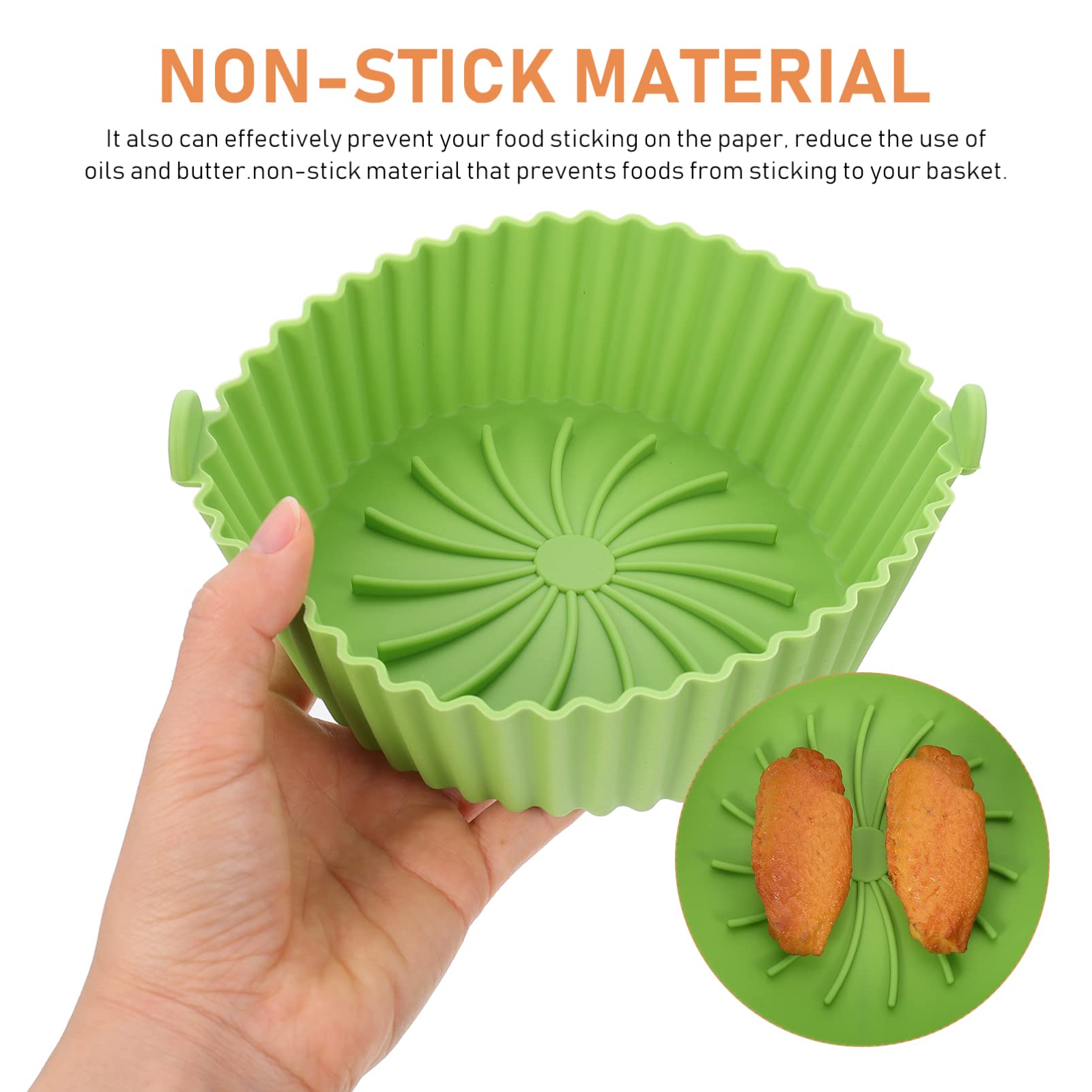 DOITOOL Air Fryer Accessories Set - 8 Inch Green Silicone Baking Mat, Non-Stick Parchment Paper, Cupcake Liners & Pot Liners for Air Fryer, Oven & Microwave - Durable, Heat-Resistant & Eco-Friendly Kitchen Tools for Healthy Cooking
