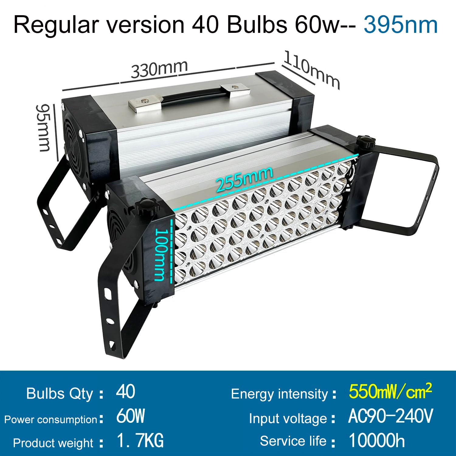 60W 395Nm UV Resin Curing Lamp - Portable LED Air-Cooled High-Power UV Light for 3D Printing, Resin Shadowless Glue, LCD Screen Curing | Perfect for DIY Crafts, Jewelry Making & 3D Model Fixing