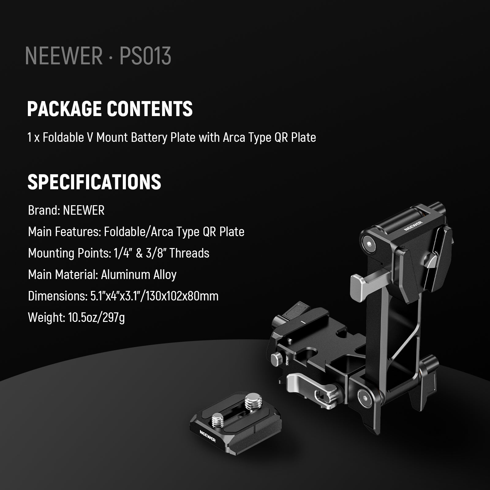 NEEWER PS013 Foldable V Mount Battery Plate with Arca-Swiss Quick Release Plate - Compatible with DSLR, Mirrorless Cameras & Video Equipment for Photography & Filmmaking