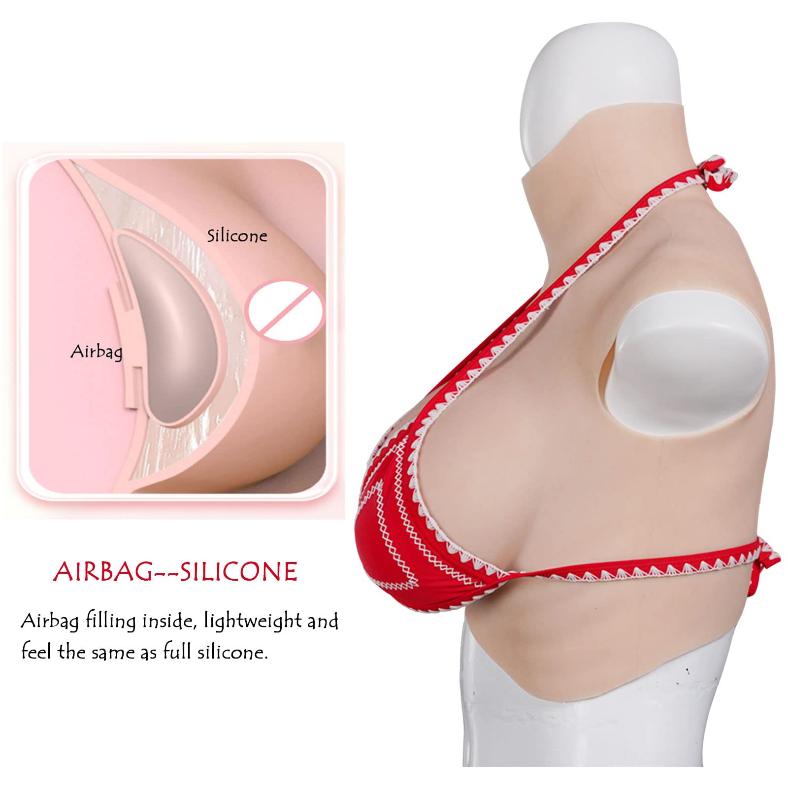 Premium Silicone Realistic Breastplate - 8th B/C/D/E/H Cup Soft Breast Forms for Crossdressers & Transgender Women | Comfortable Fake Boobs for Cosplay, Drag Shows & Everyday Wear