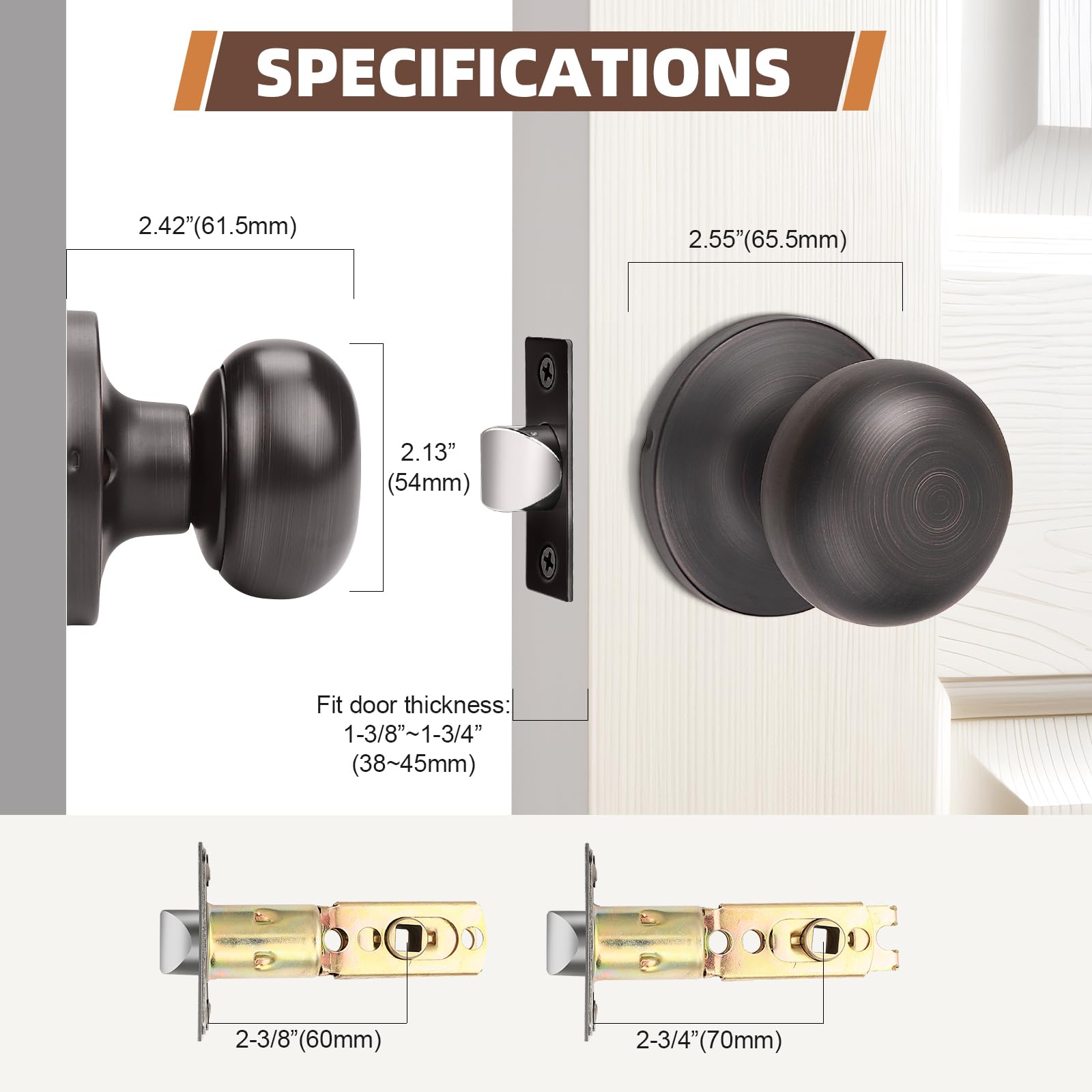 GOBEKOR 2 Pack Oil Rubbed Bronze Interior Door Knobs with Lock - Passage & Closet Door Handles for Bedroom, Bathroom & Cabinet Doors (Smooth Operation & Easy Installation)