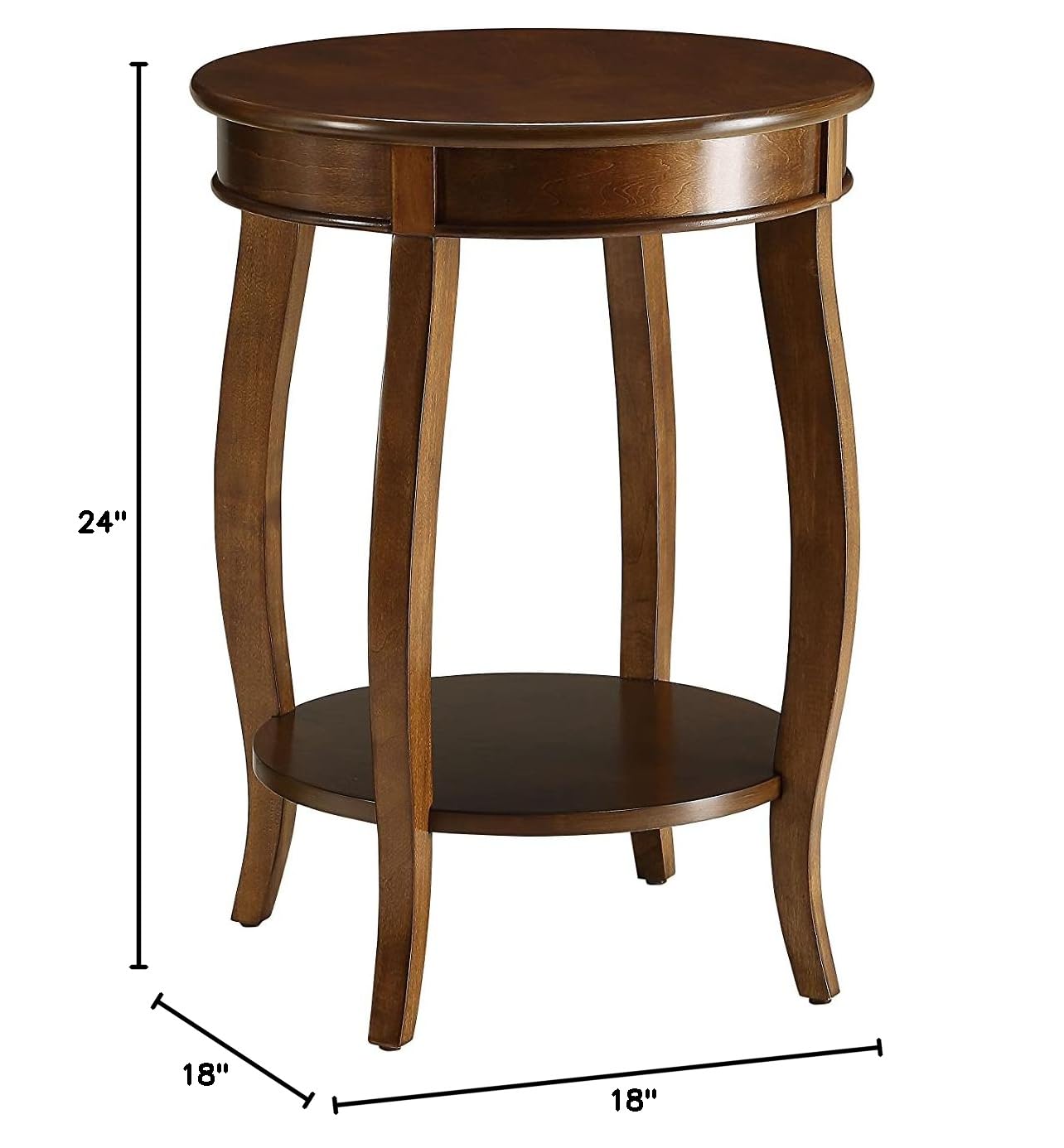 Solid Walnut Wooden Aberta Side Table with Round Legs and Shelf - Round End Table, Nightstand, or Plant Stand for Living Room, Bedroom, or Office Decor (Walnut-1)