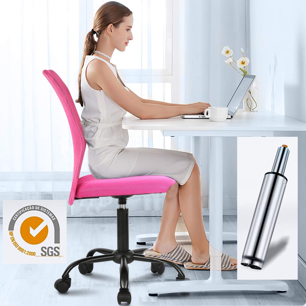 Ergonomic Mesh Office Chair - Adjustable Height Mid Back Swivel Rolling Desk Chair for Home & Student Workspaces, No Armrest Modern Task Chair with Wheels (Pink) - Perfect for Small Offices, Gaming & Study Areas